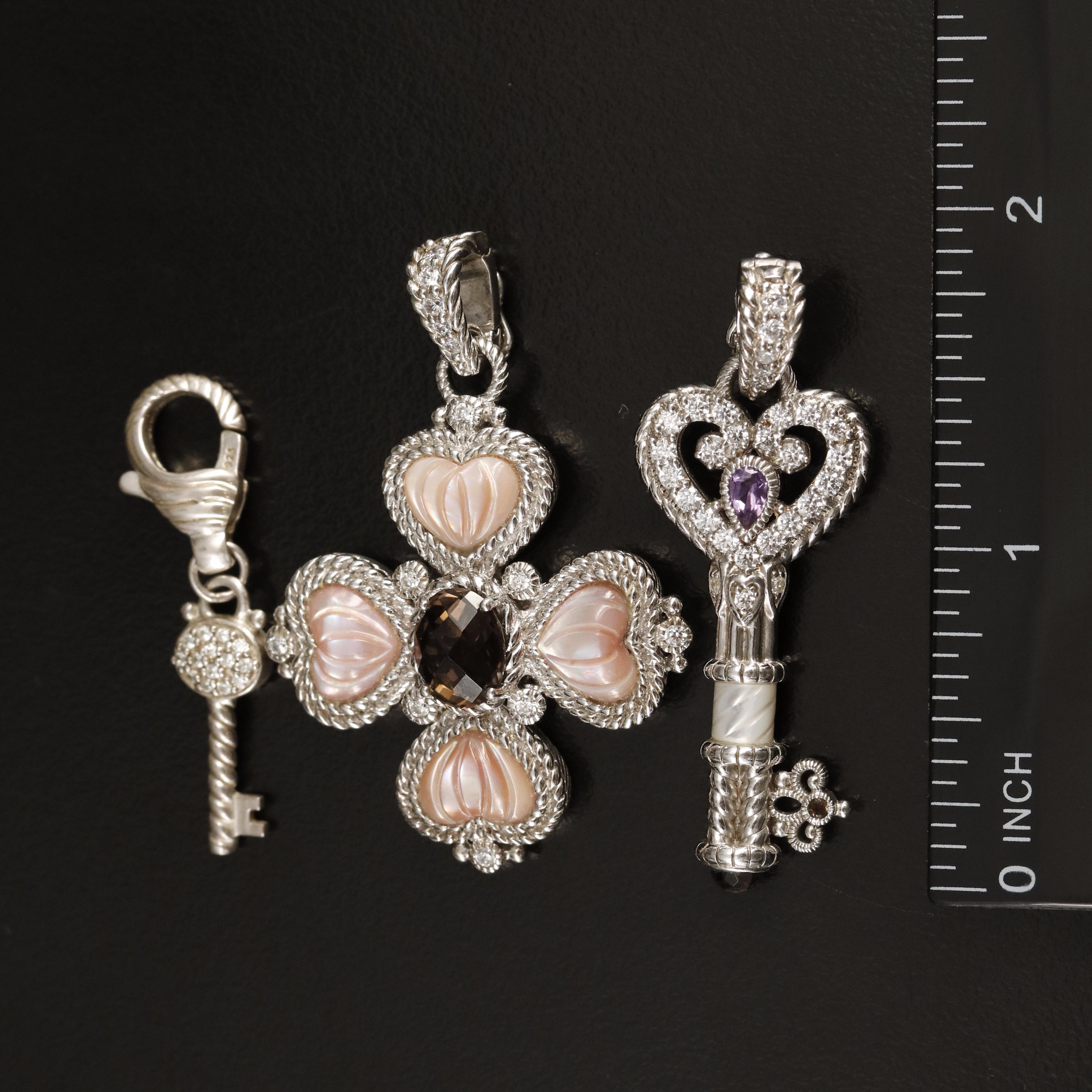 Judith Ripka Sterling Mother-of-Pearl Enhancer Pendants and Charm Including Keys
