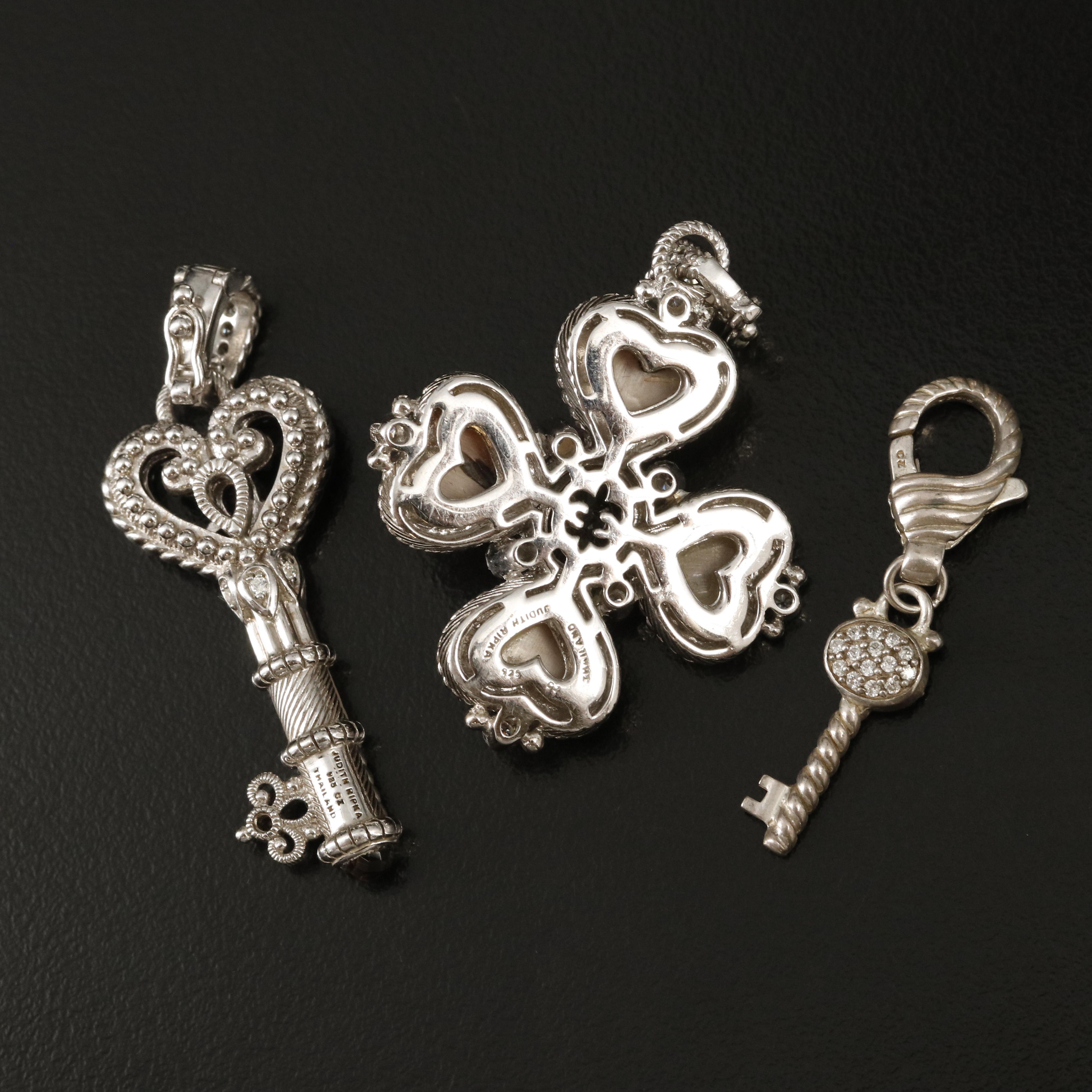 Judith Ripka Sterling Mother-of-Pearl Enhancer Pendants and Charm Including Keys