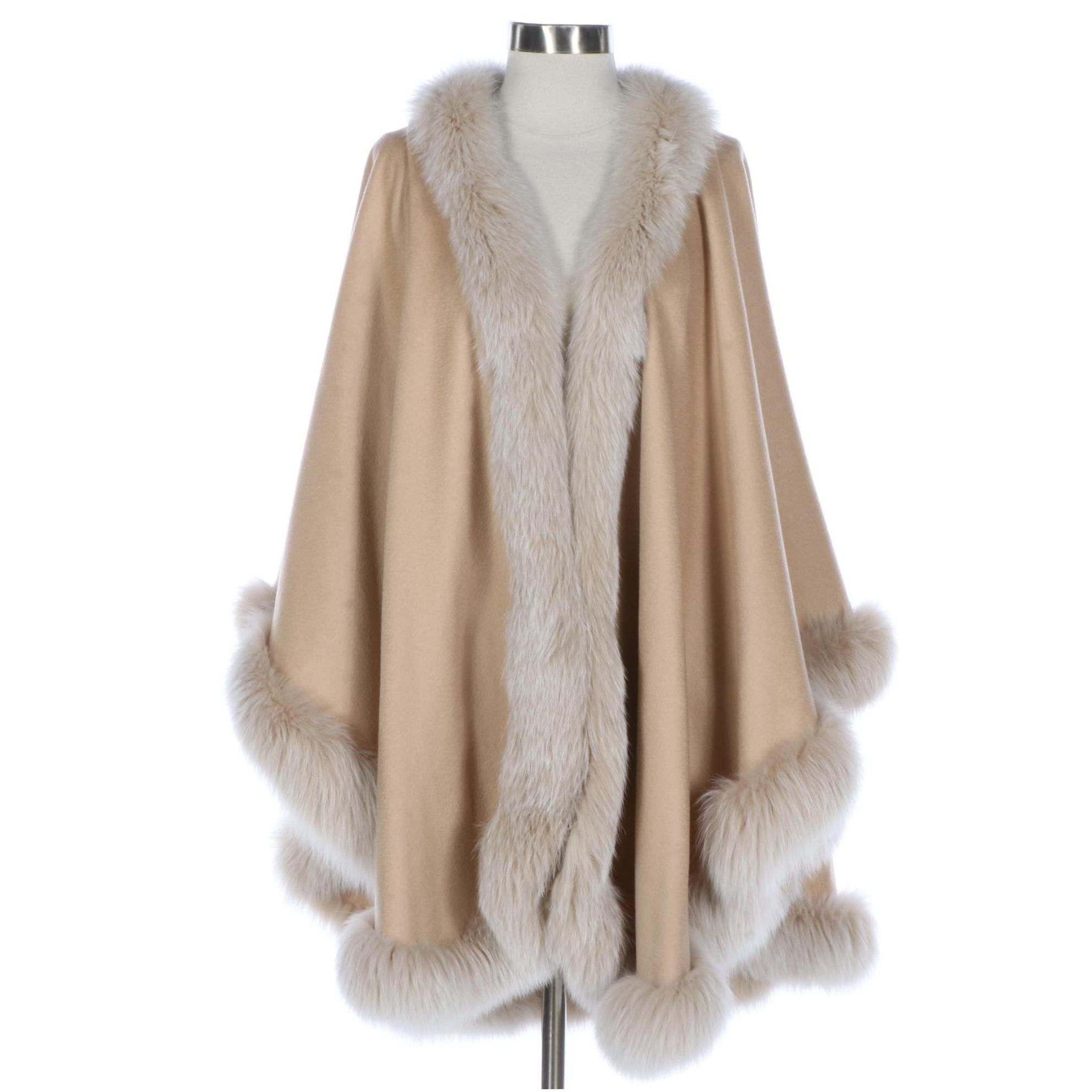 Sofia Cashmere Cervinia Cashmere Cape with Fox Fur Trim
