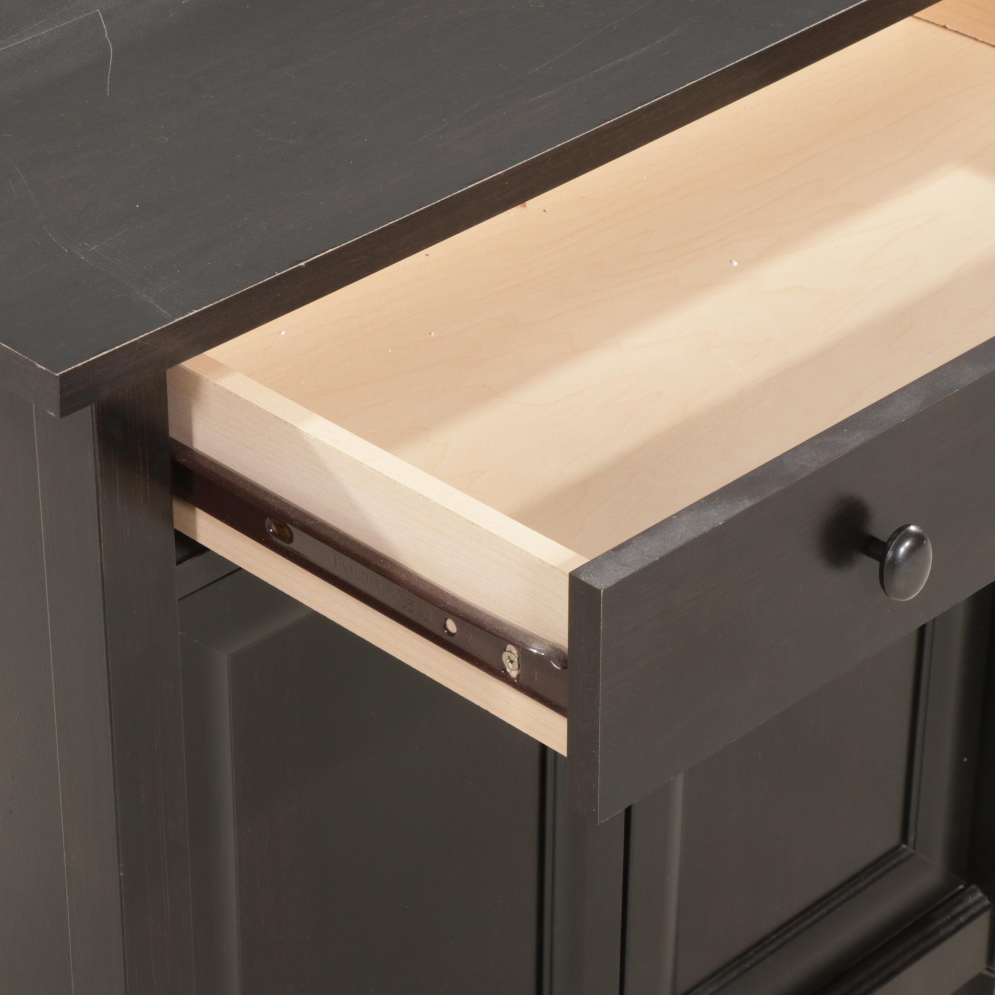 Contemporary Ebonized Wood Single Drawer Side Cabinet