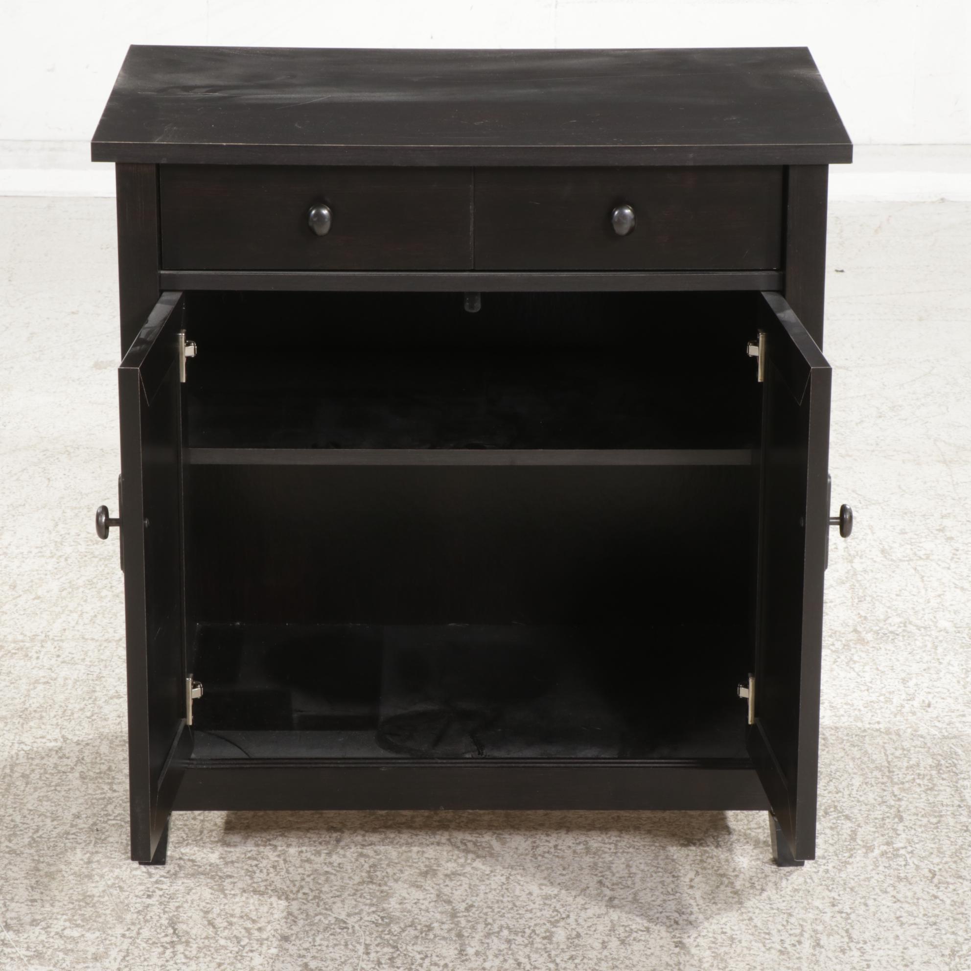 Contemporary Ebonized Wood Single Drawer Side Cabinet
