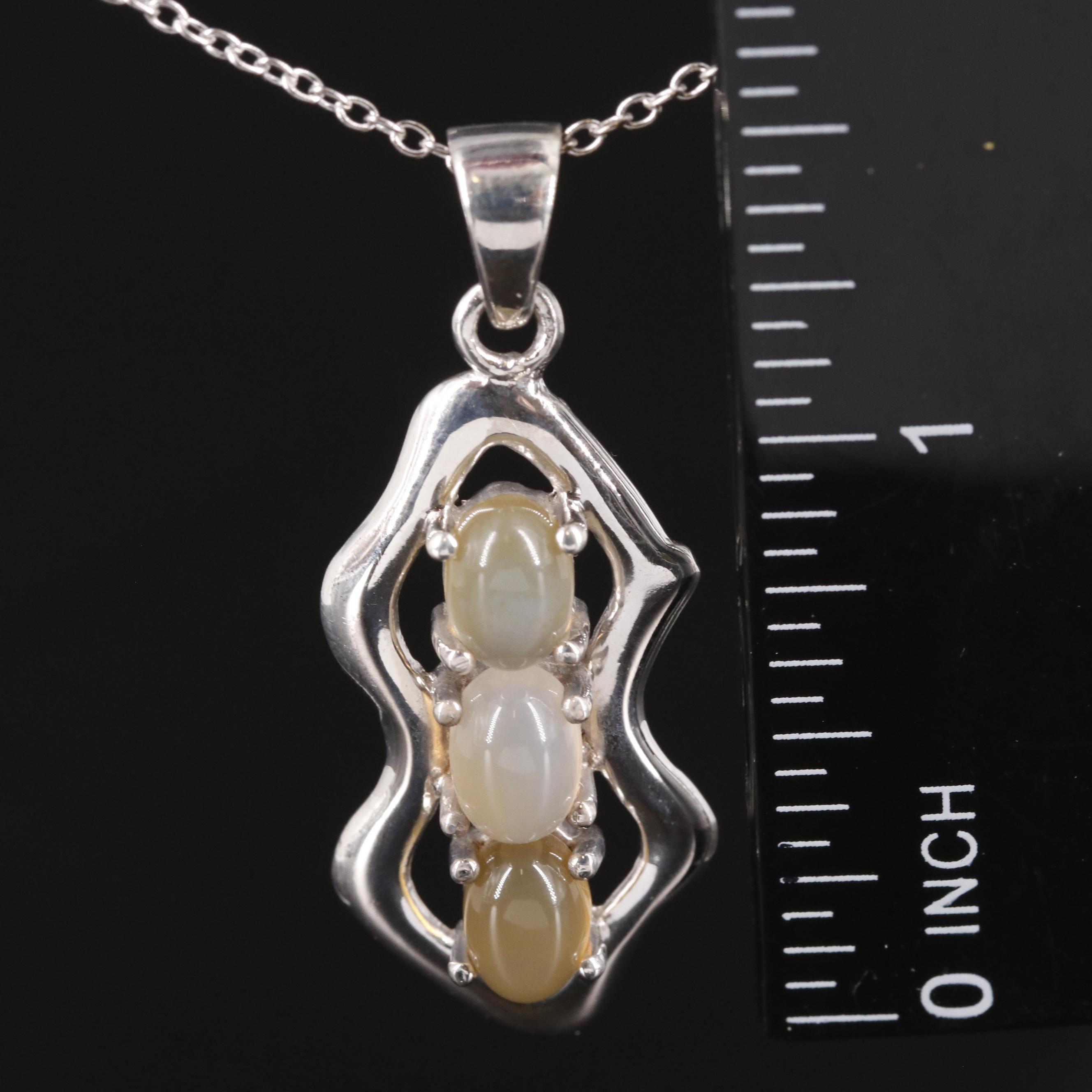 Sterling and Moonstone Drop Pendant Necklace