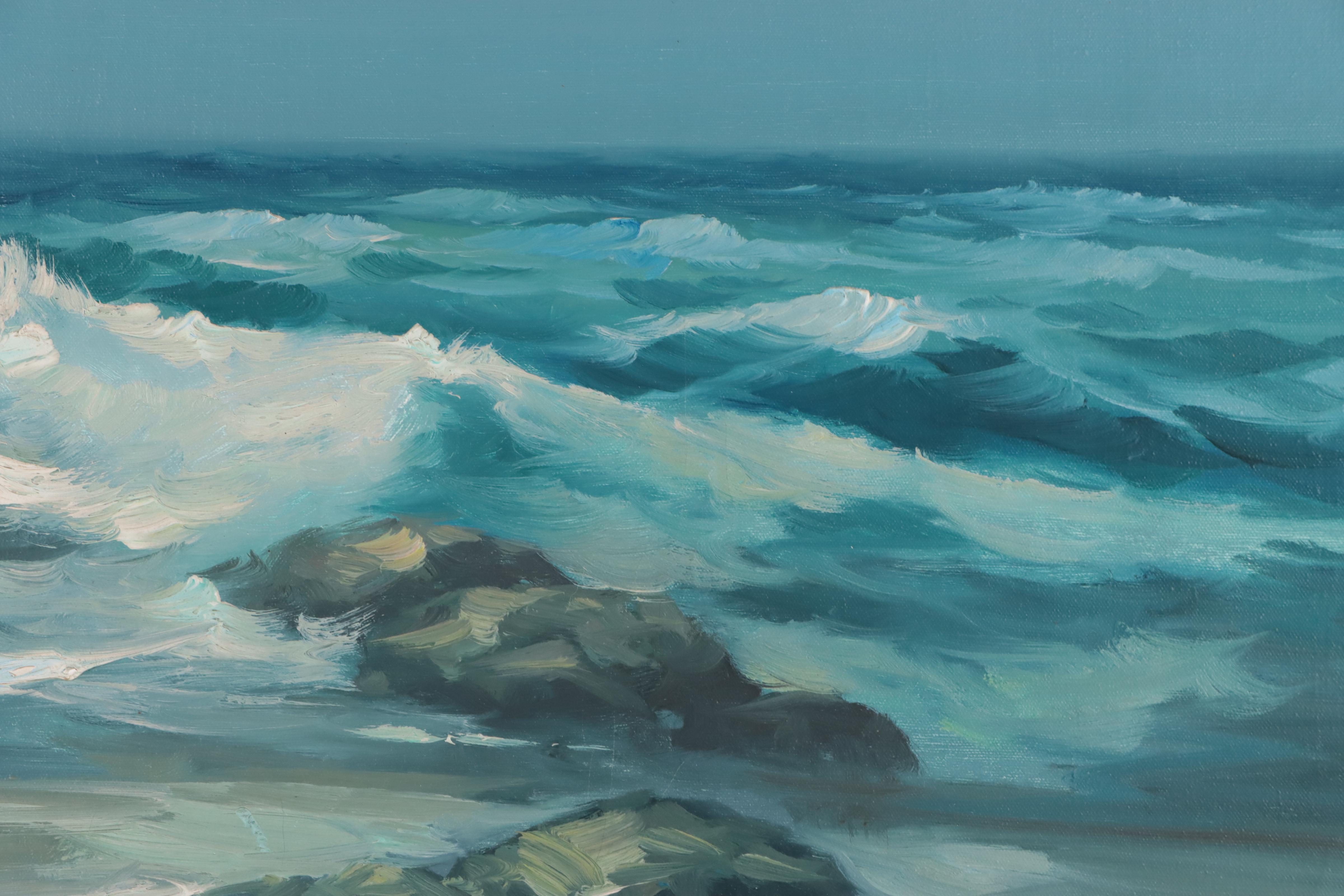 Cesar Buenaventura y Espinosa Seascape Oil Painting, 1970