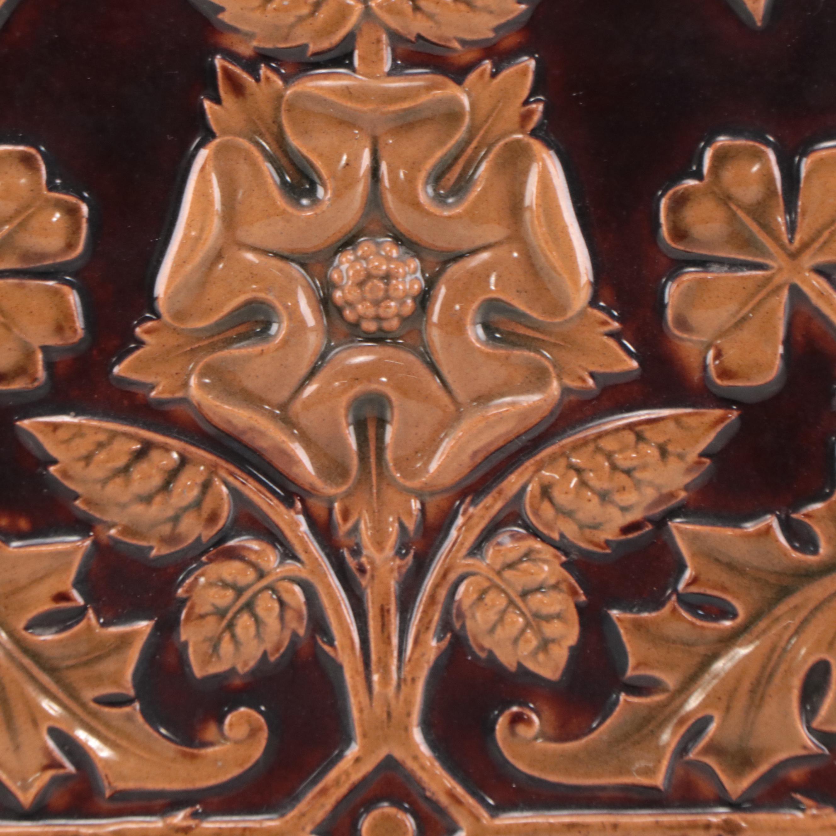 Campbell Pottery Glazed Earthenware Tile of Tudor Rose, Circa 1920