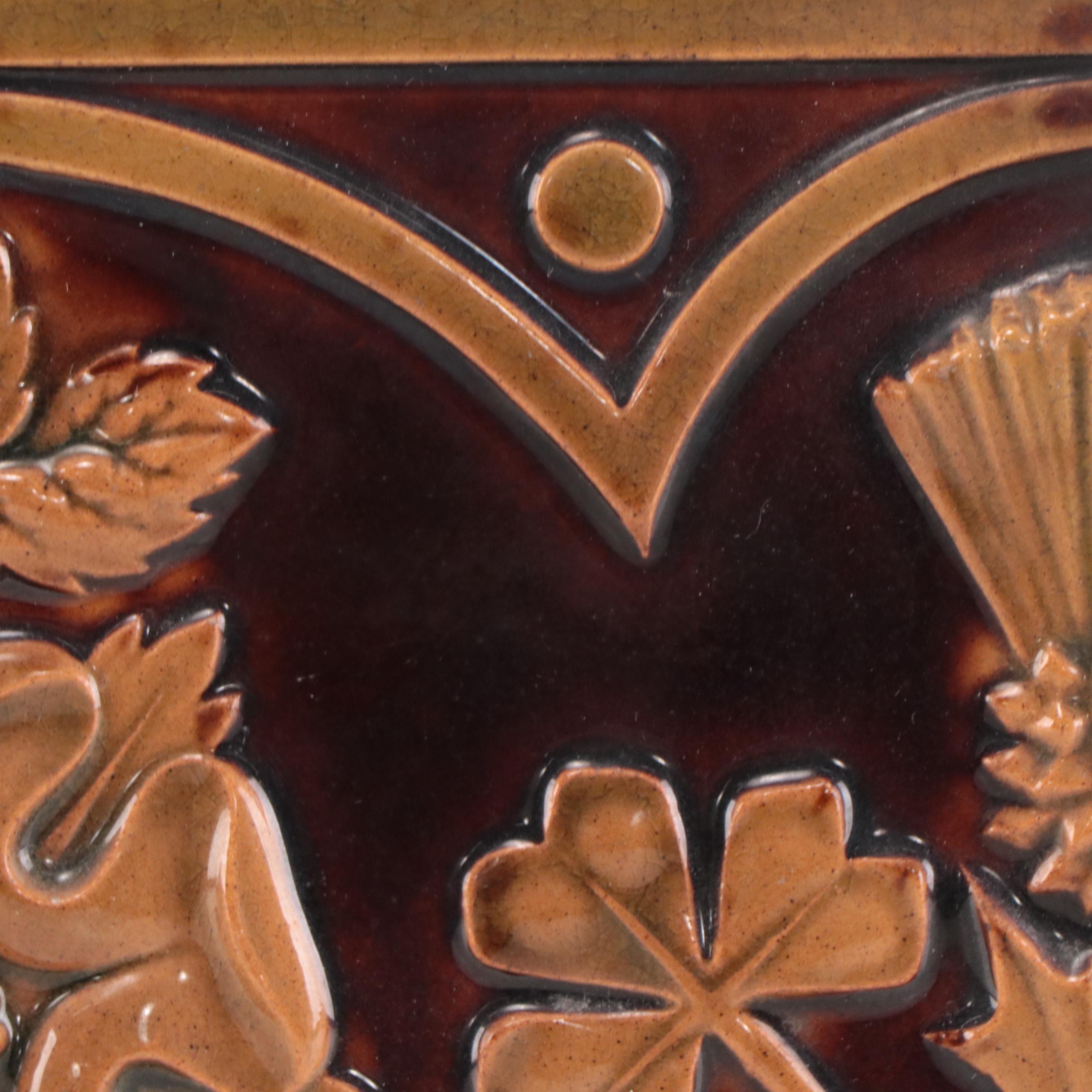 Campbell Pottery Glazed Earthenware Tile of Tudor Rose, Circa 1920