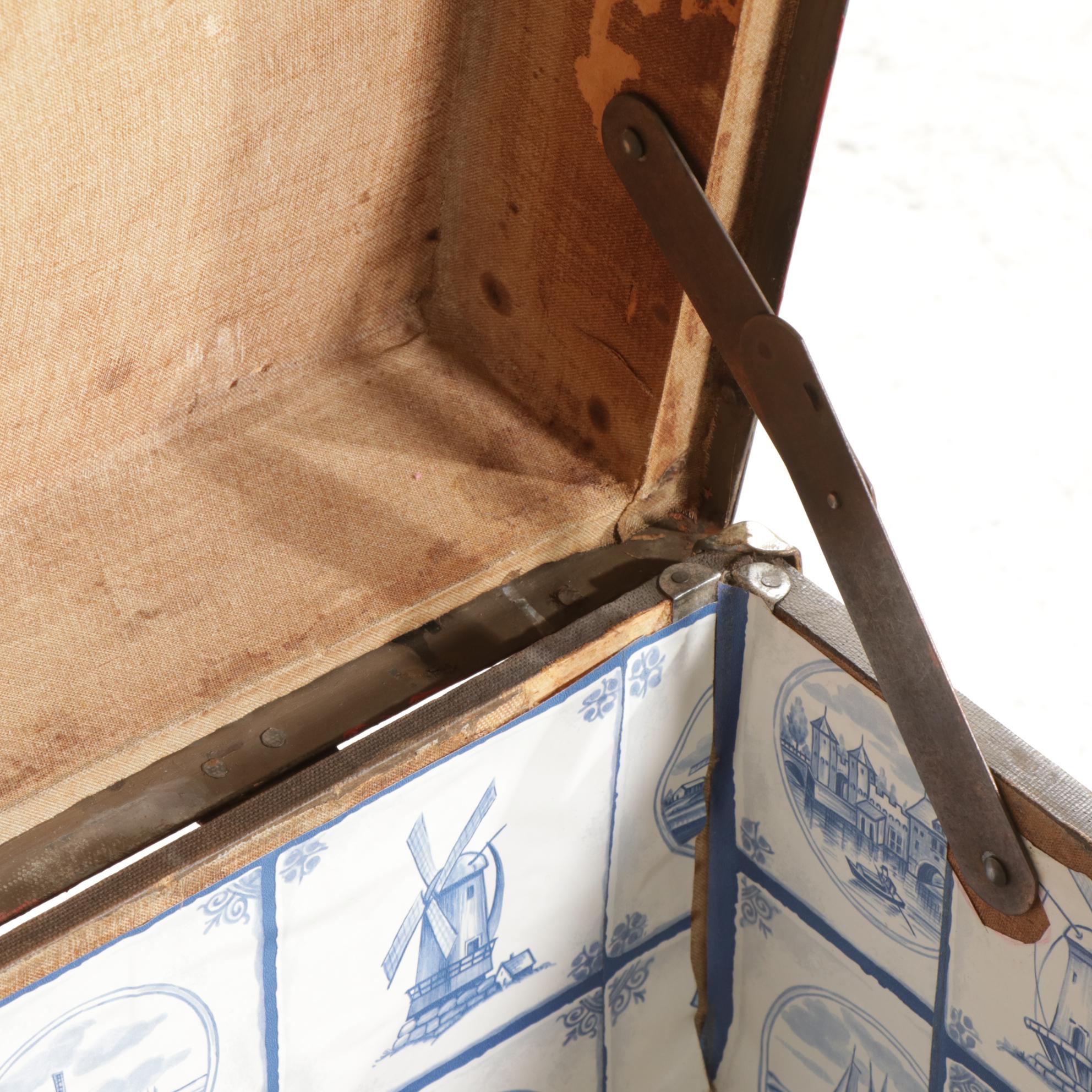 Flat Top Steamer Trunk with Fabric Covering, Early 20th Century