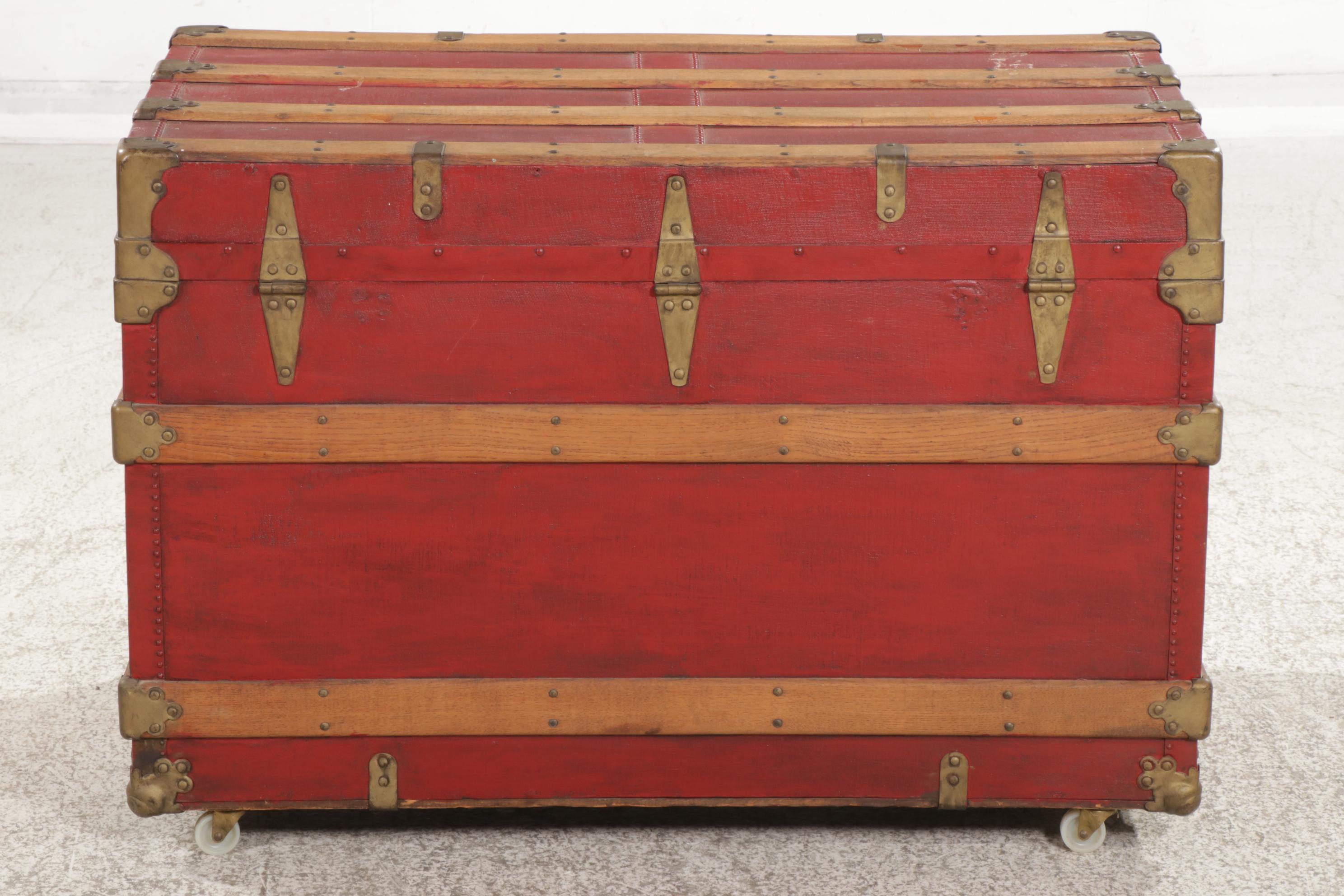Flat Top Steamer Trunk with Fabric Covering, Early 20th Century