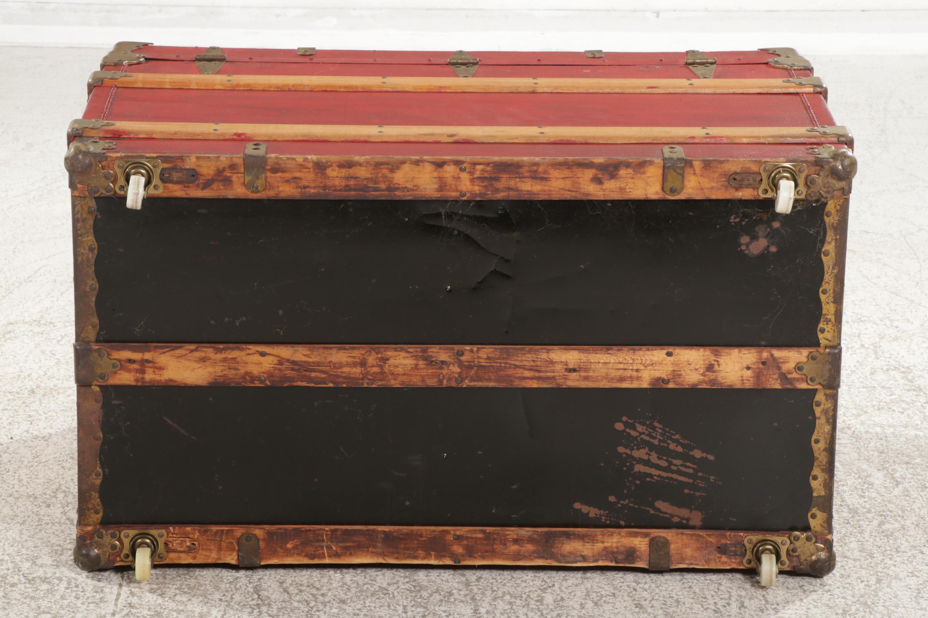 Flat Top Steamer Trunk with Fabric Covering, Early 20th Century