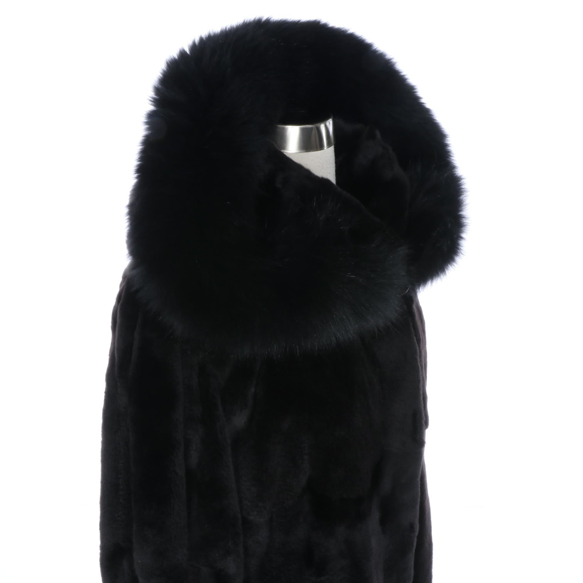 Kotsovos Reversible Sheared Mink Fur Coat with Fox Fur Trimmed Hood