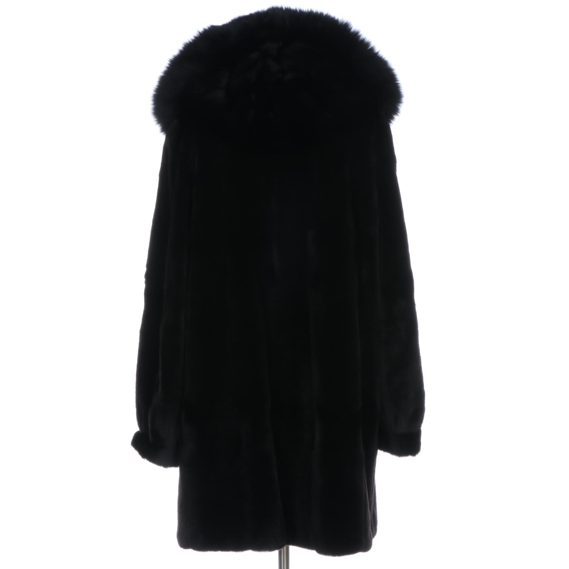 Kotsovos Reversible Sheared Mink Fur Coat with Fox Fur Trimmed Hood