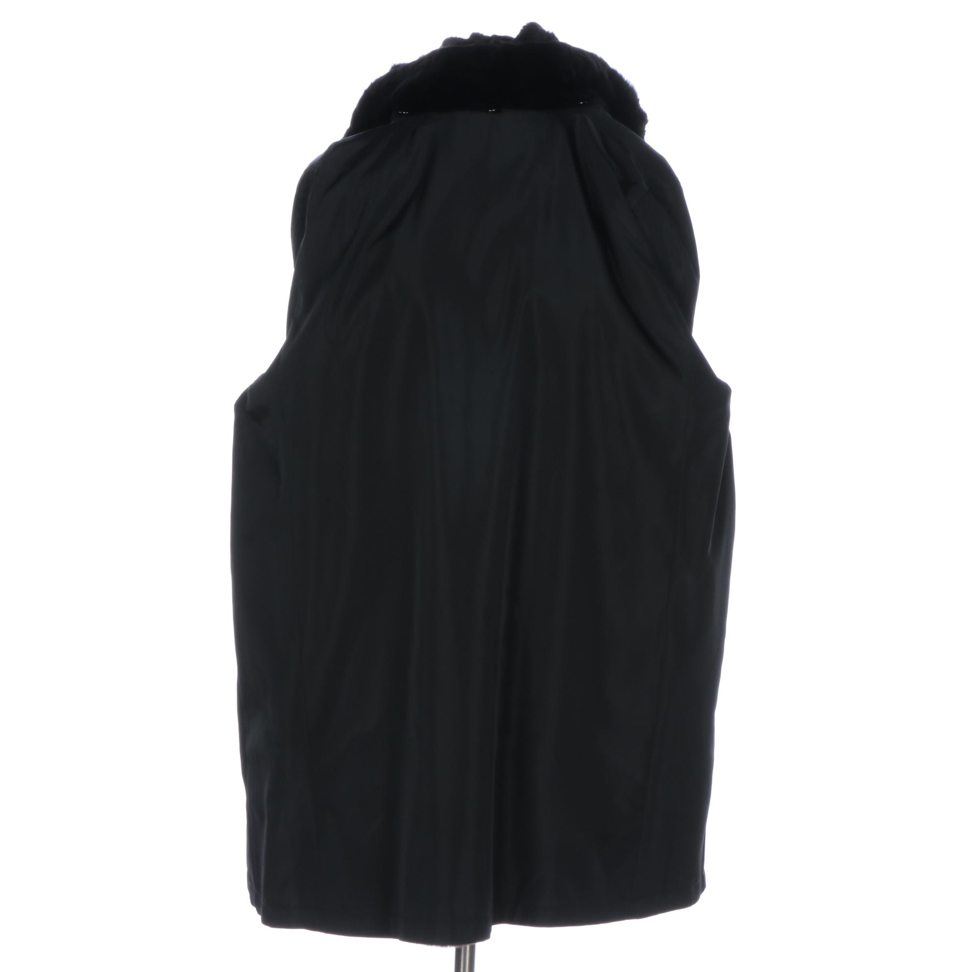 Kotsovos Reversible Sheared Mink Fur Coat with Fox Fur Trimmed Hood