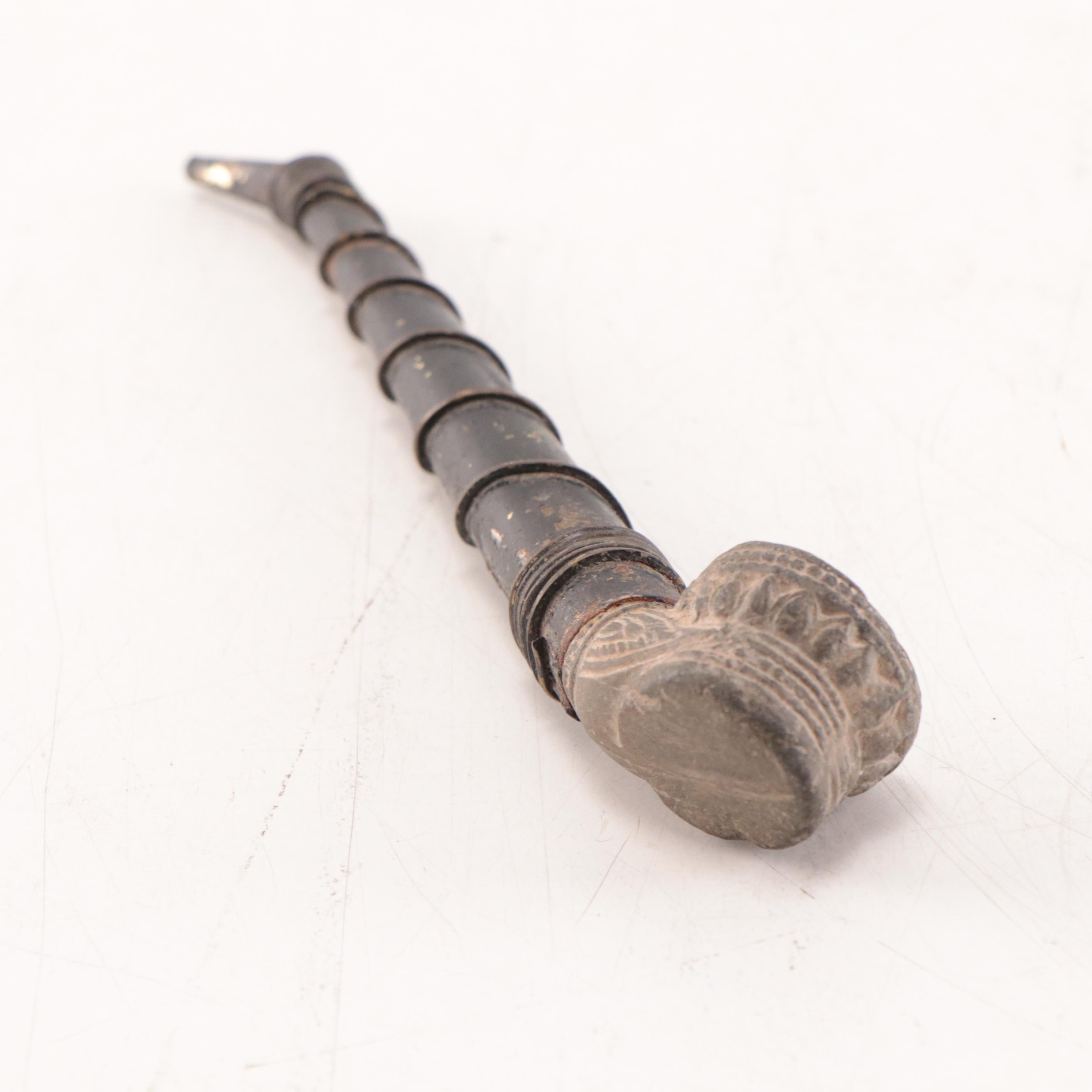 Laotian Khmer Stoneware Pipes and Pipe Bowls, Circa 1300