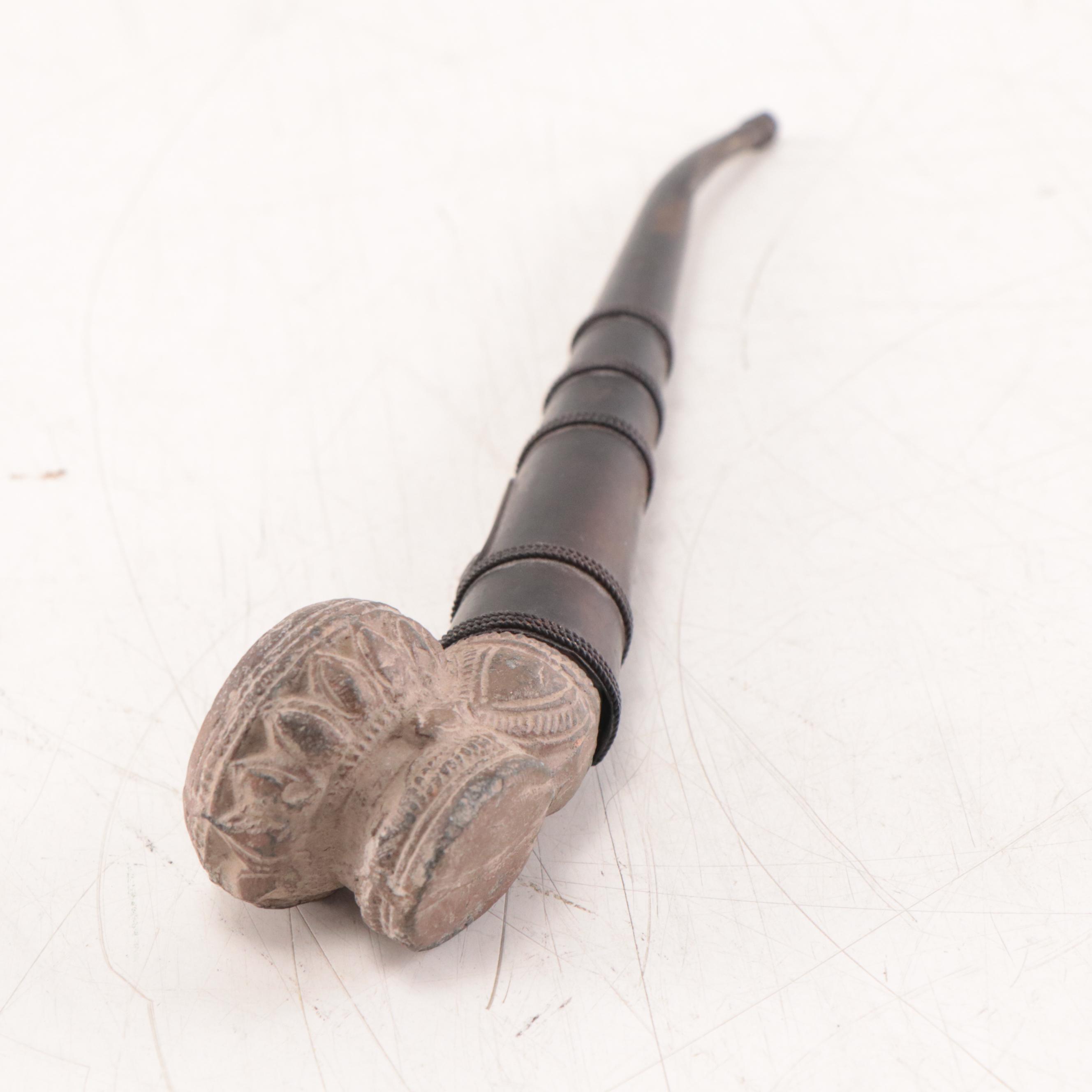 Laotian Khmer Stoneware Pipes and Pipe Bowls, Circa 1300