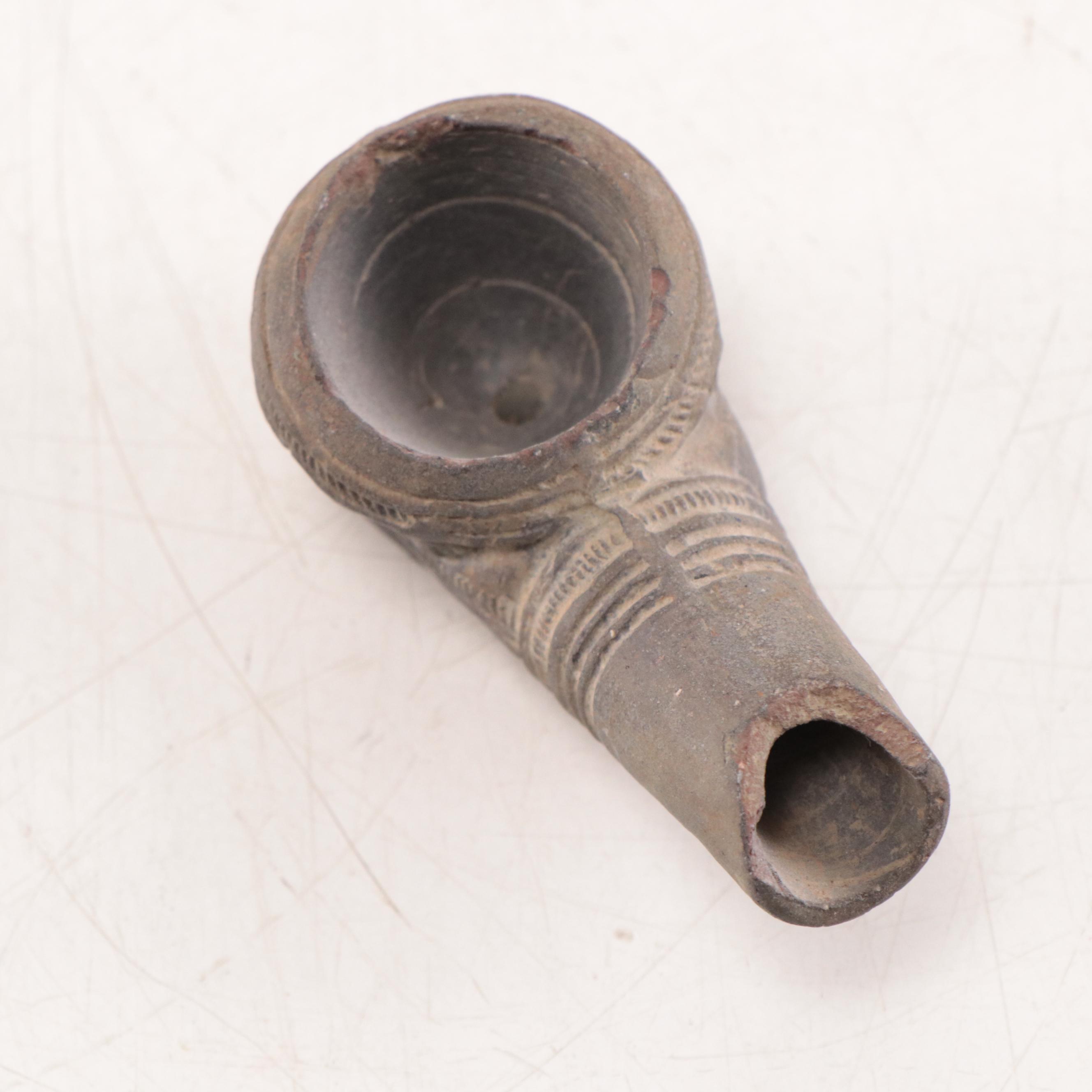 Laotian Khmer Stoneware Pipes and Pipe Bowls, Circa 1300