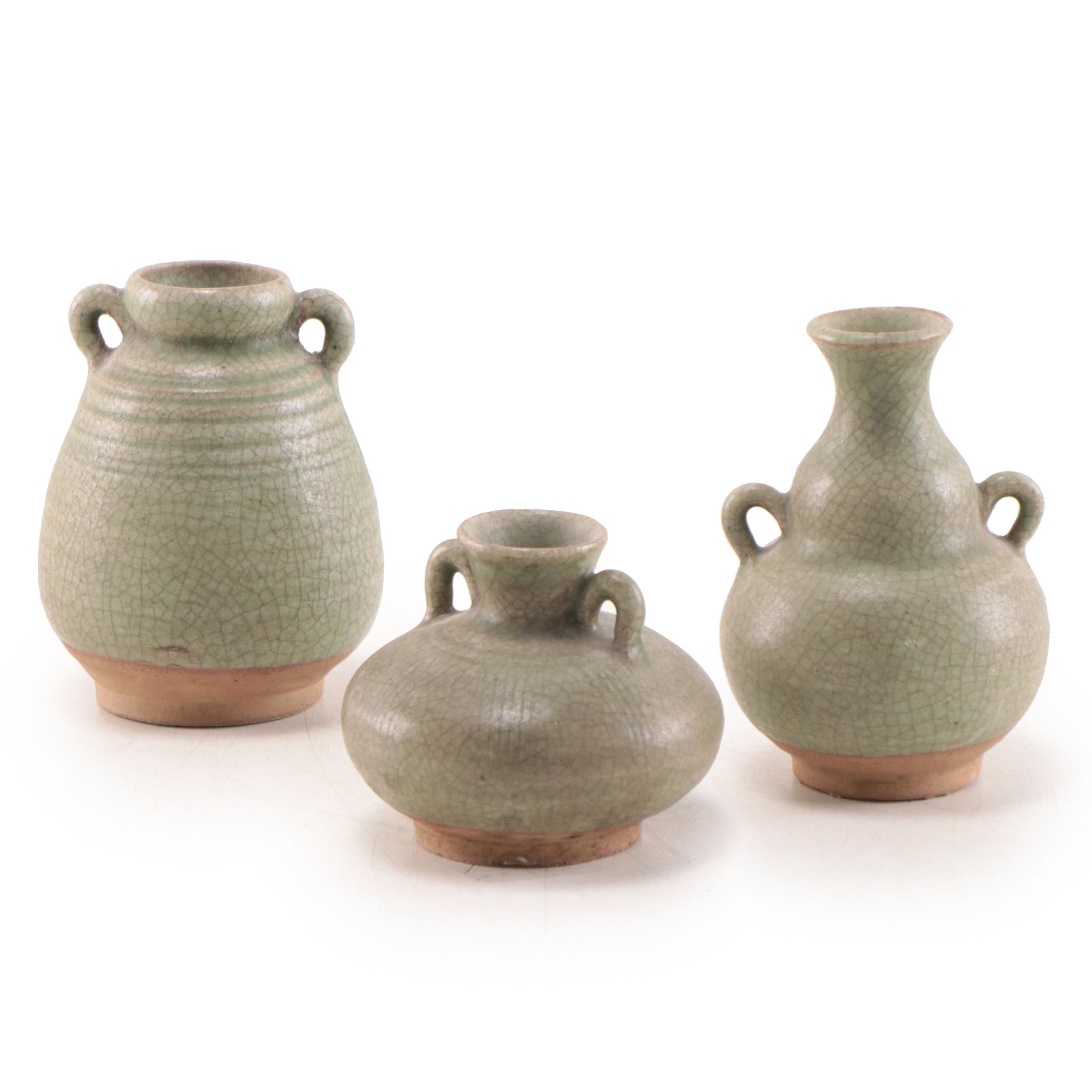 Thai Celadon Sukhothai Stoneware Vases, Mid-20th Century