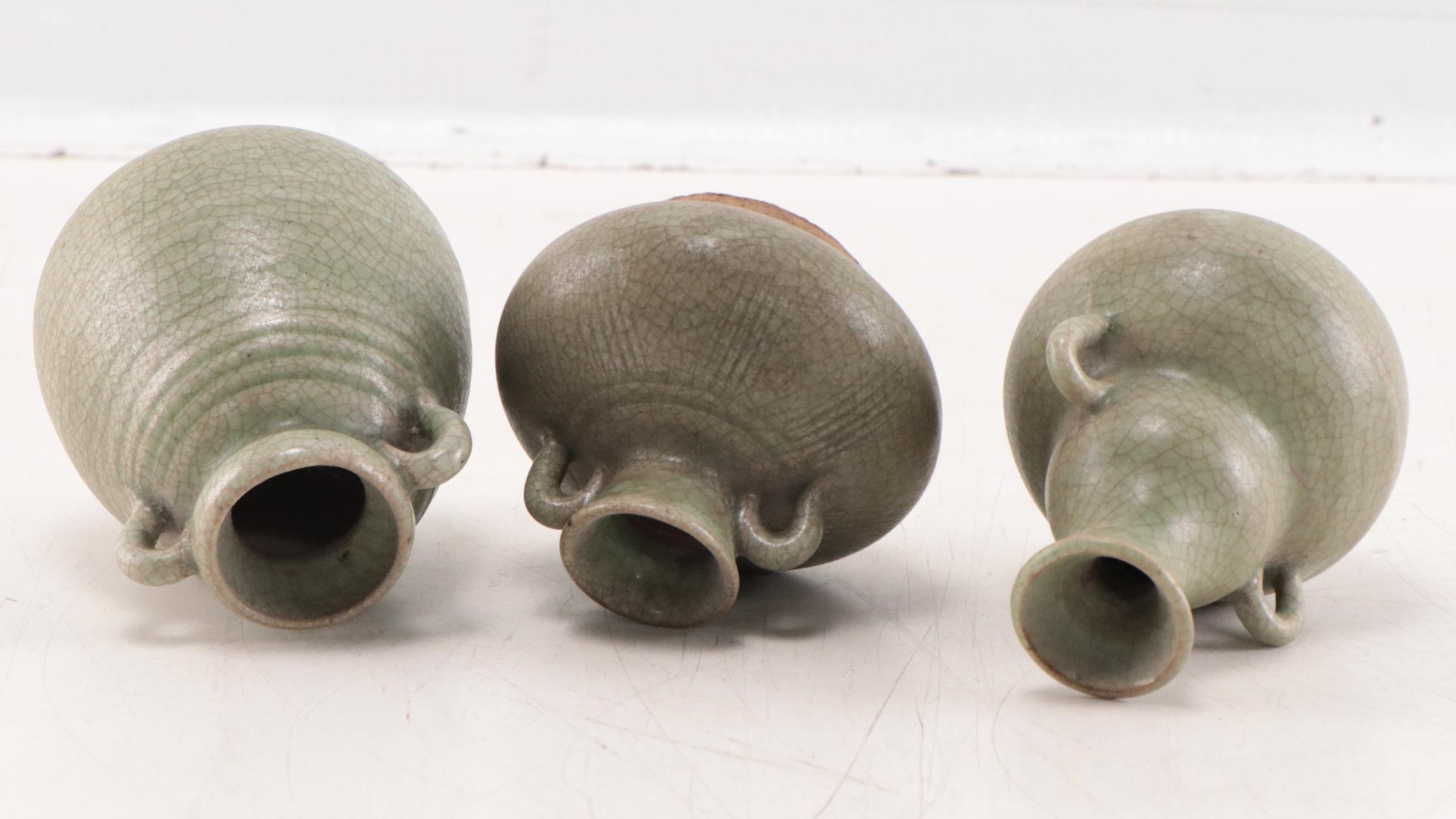 Thai Celadon Sukhothai Stoneware Vases, Mid-20th Century