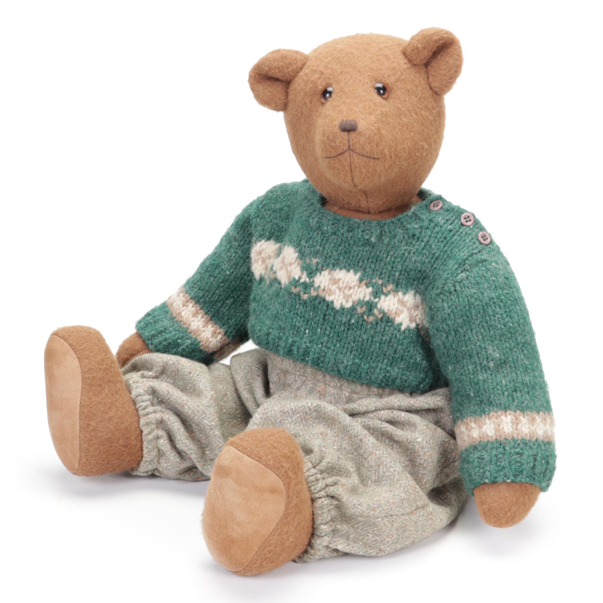 Chris Lang Jointed Hand-Pulled Wool "Jason Bear" Teddy Bear with Knitted Sweater