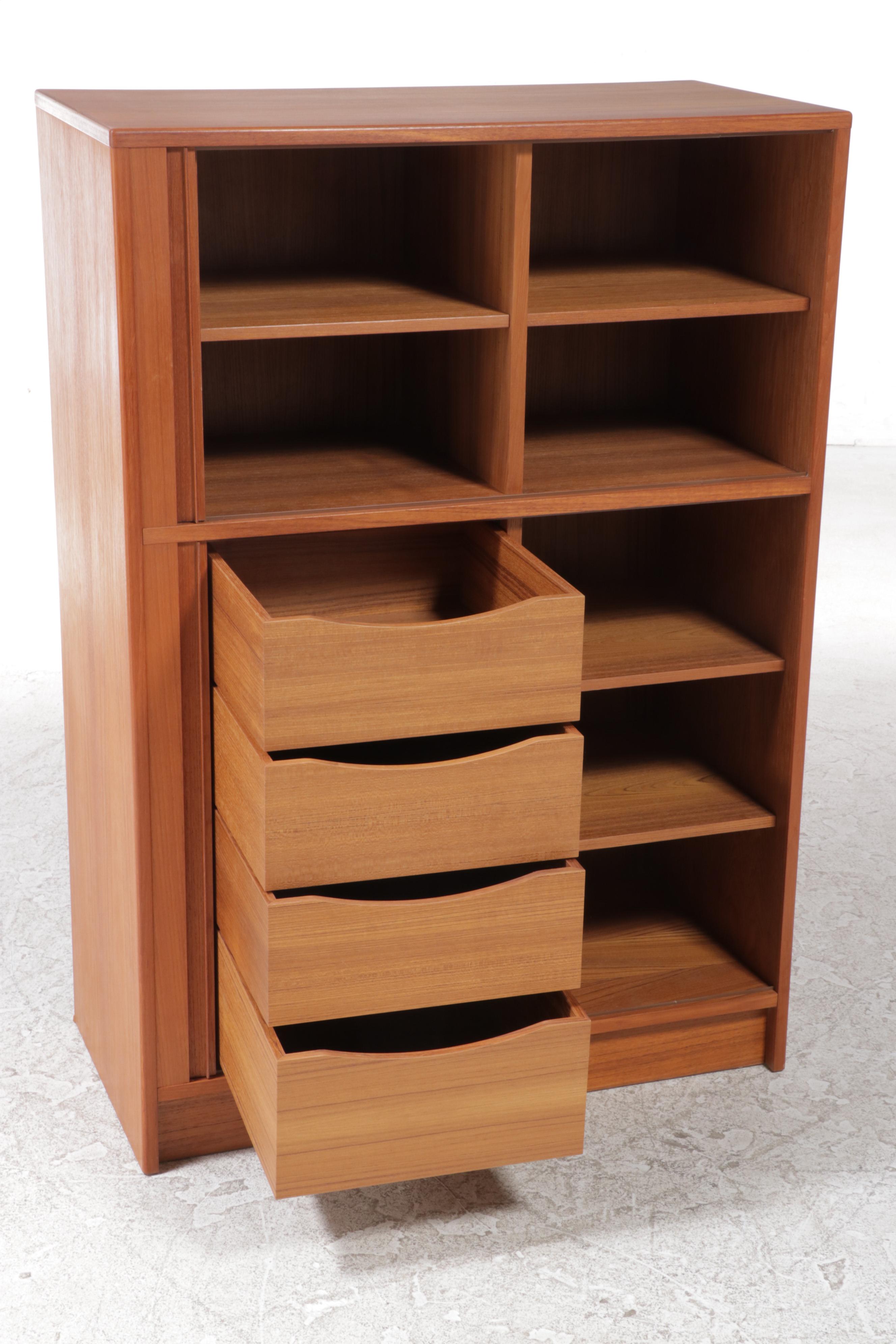 Danish Modern Teak Tambour-Door Clothes Press, 1970s