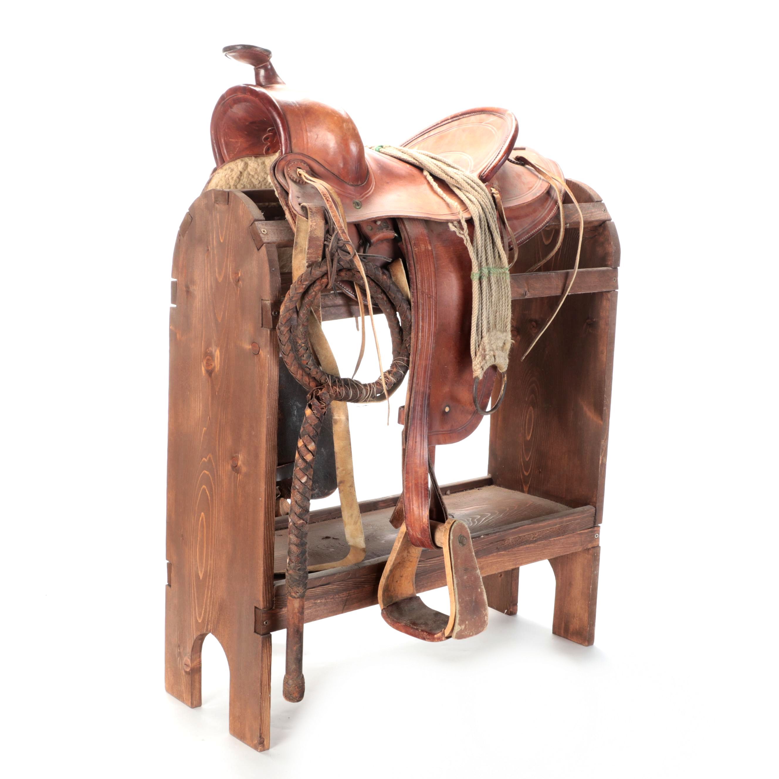 Leather Western All Purpose Saddle with Whip