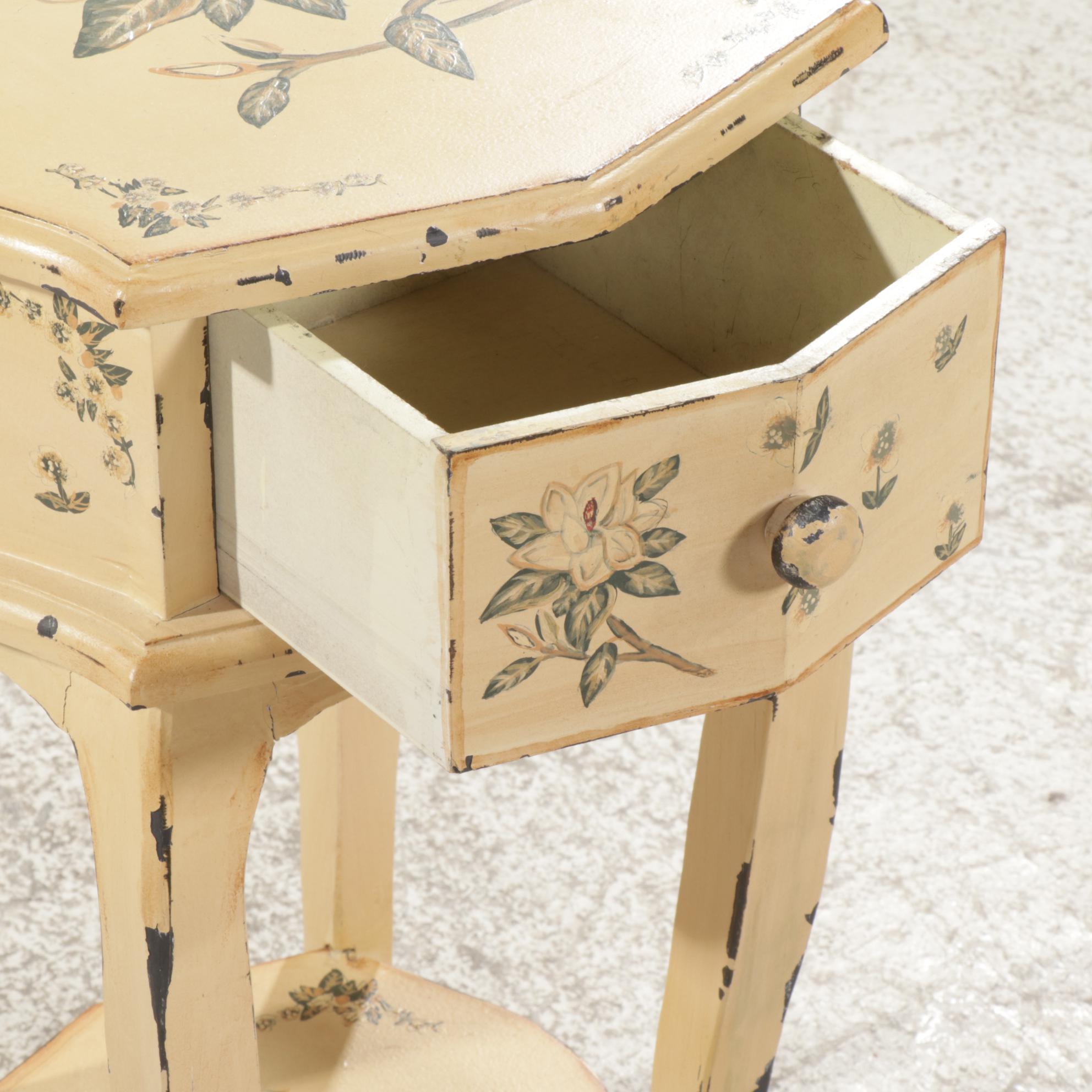 Paint Decorated Single-Drawer Tiered Stand