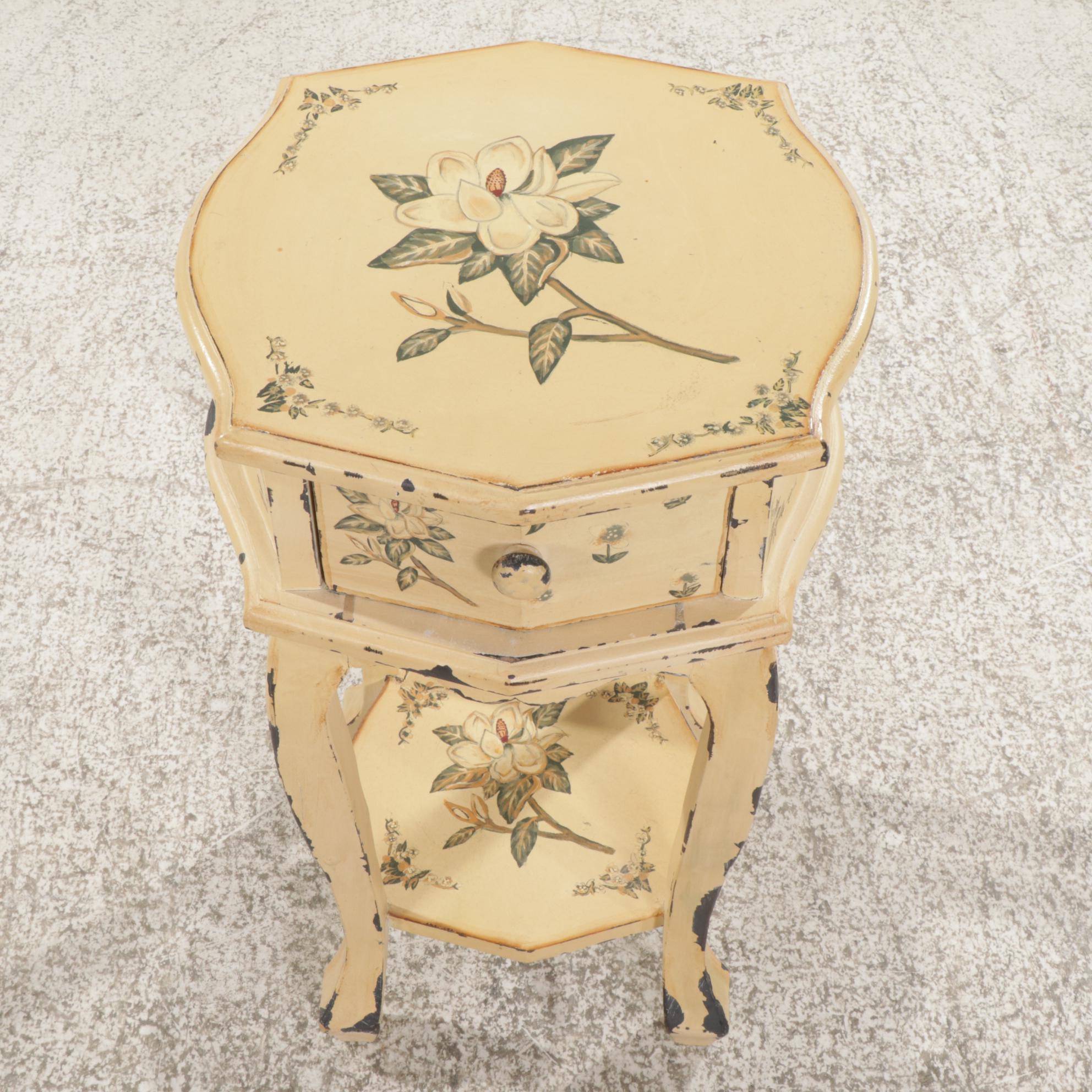 Paint Decorated Single-Drawer Tiered Stand