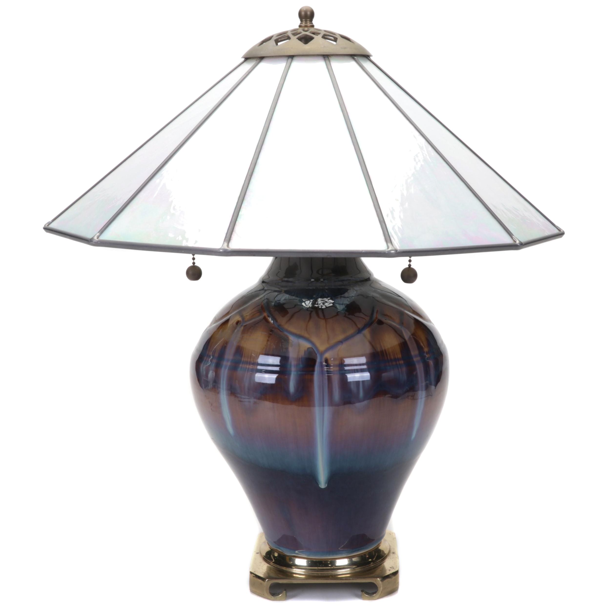 Bill Campbell Studios Ceramic Lamp with Leaded Acrylic Shade, 2000s