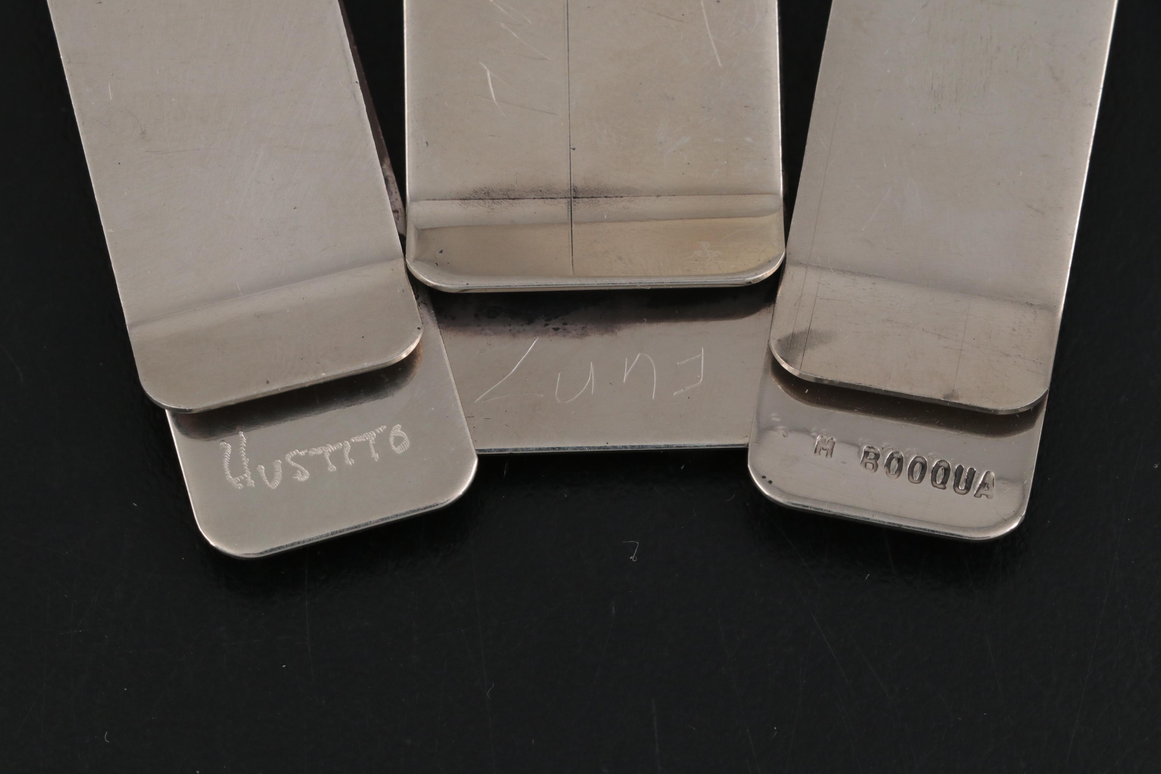 Signed Turquoise, Coral, and Mother-of-Pearl Southwestern Money Clips