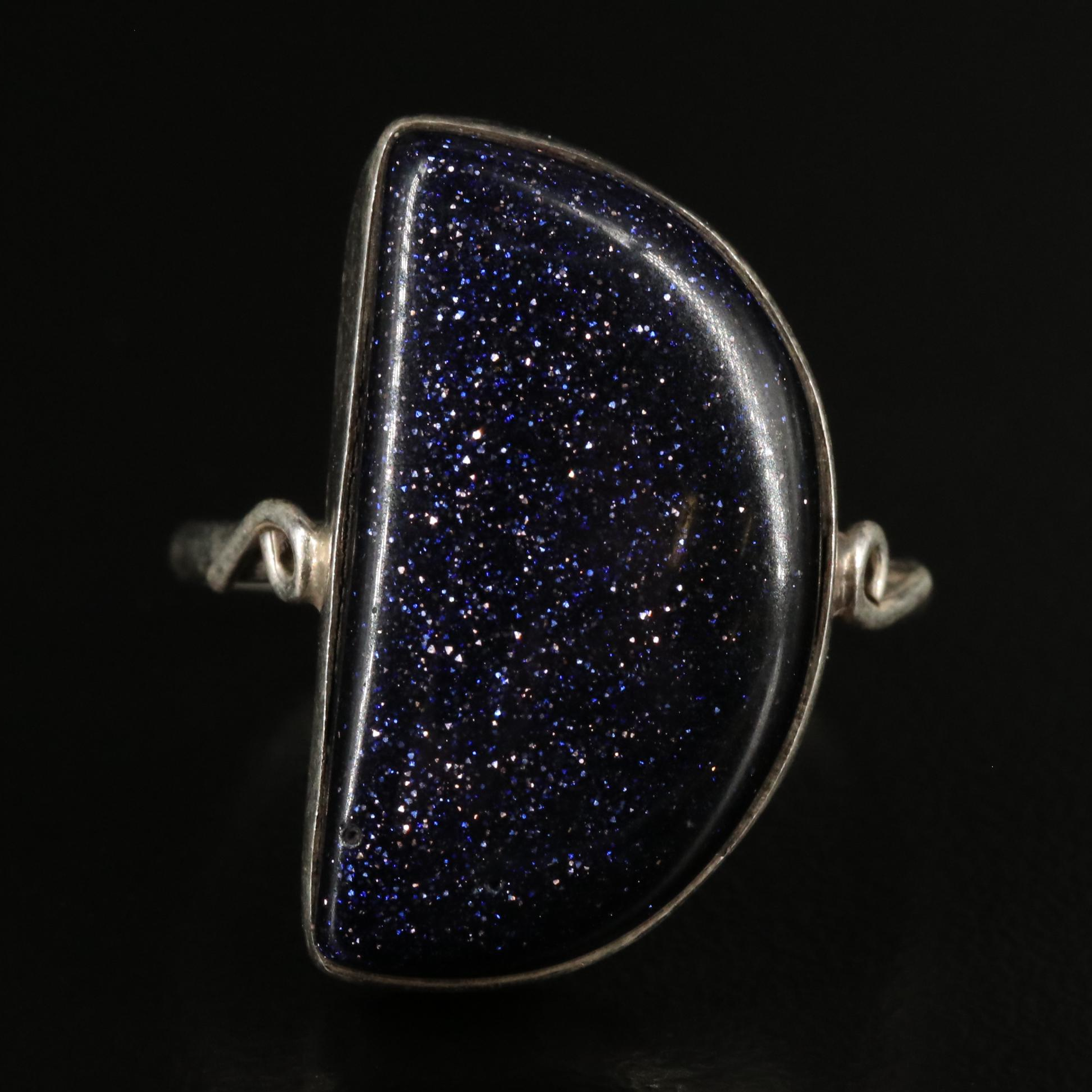 Sterling and Goldstone Glass Geometric Ring