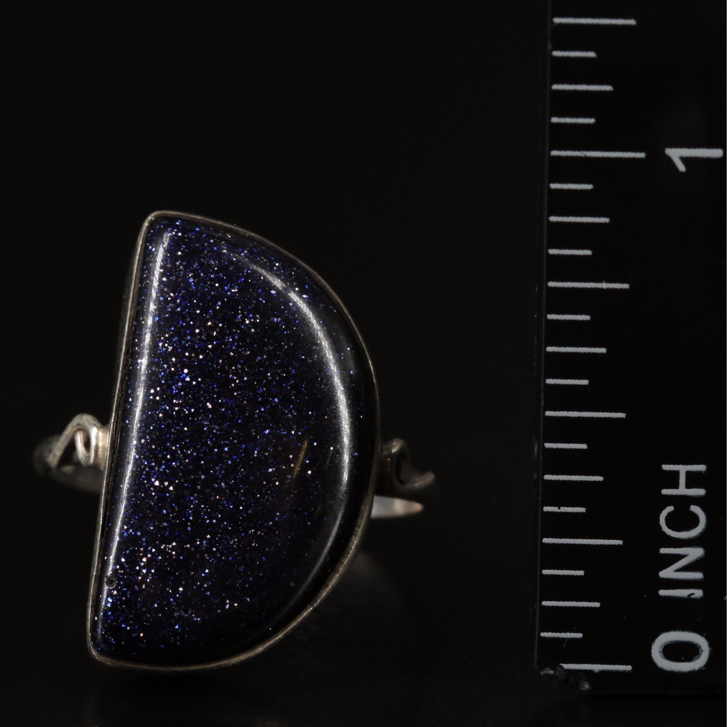 Sterling and Goldstone Glass Geometric Ring