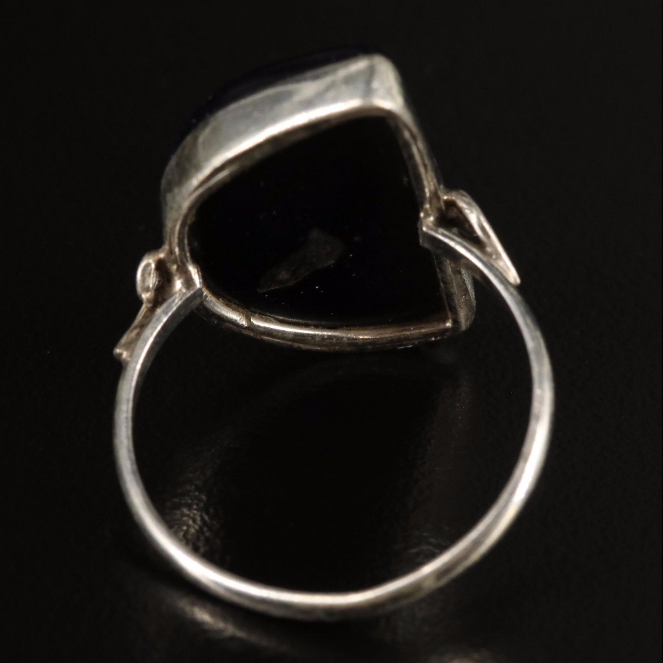 Sterling and Goldstone Glass Geometric Ring
