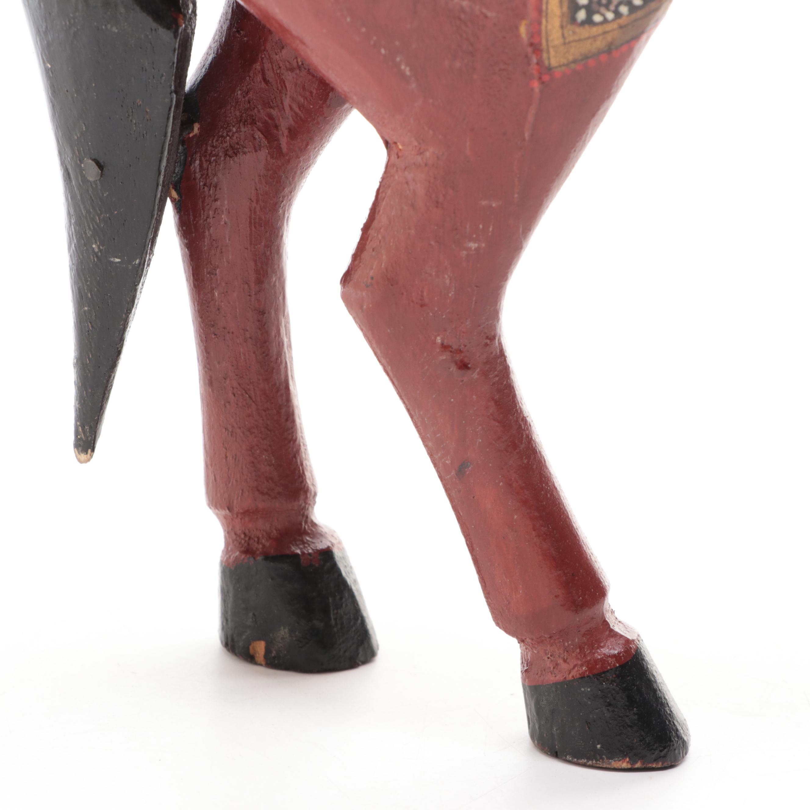 Indian Polychrome Carved Wood Ghodi Wedding Horse Figurine