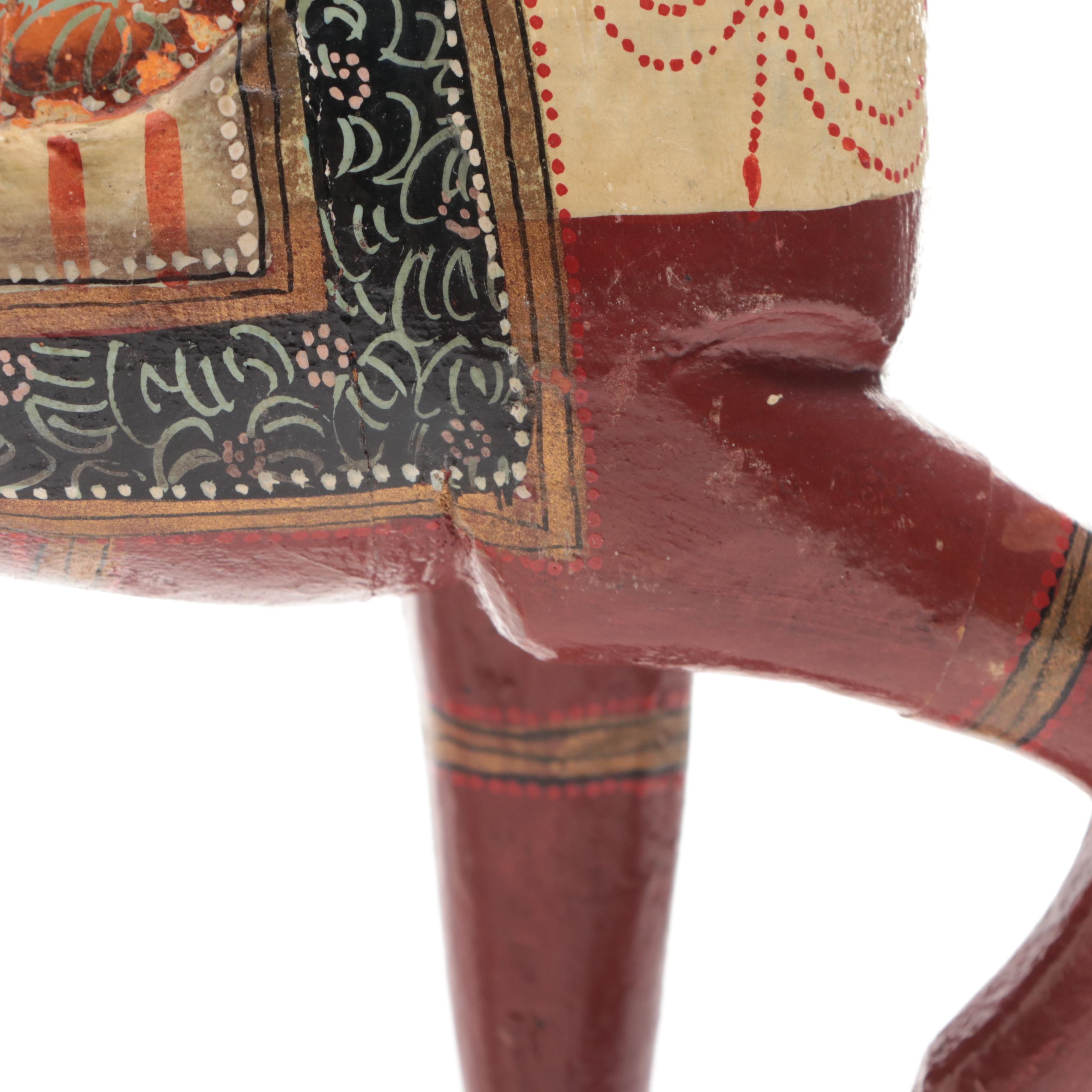 Indian Polychrome Carved Wood Ghodi Wedding Horse Figurine