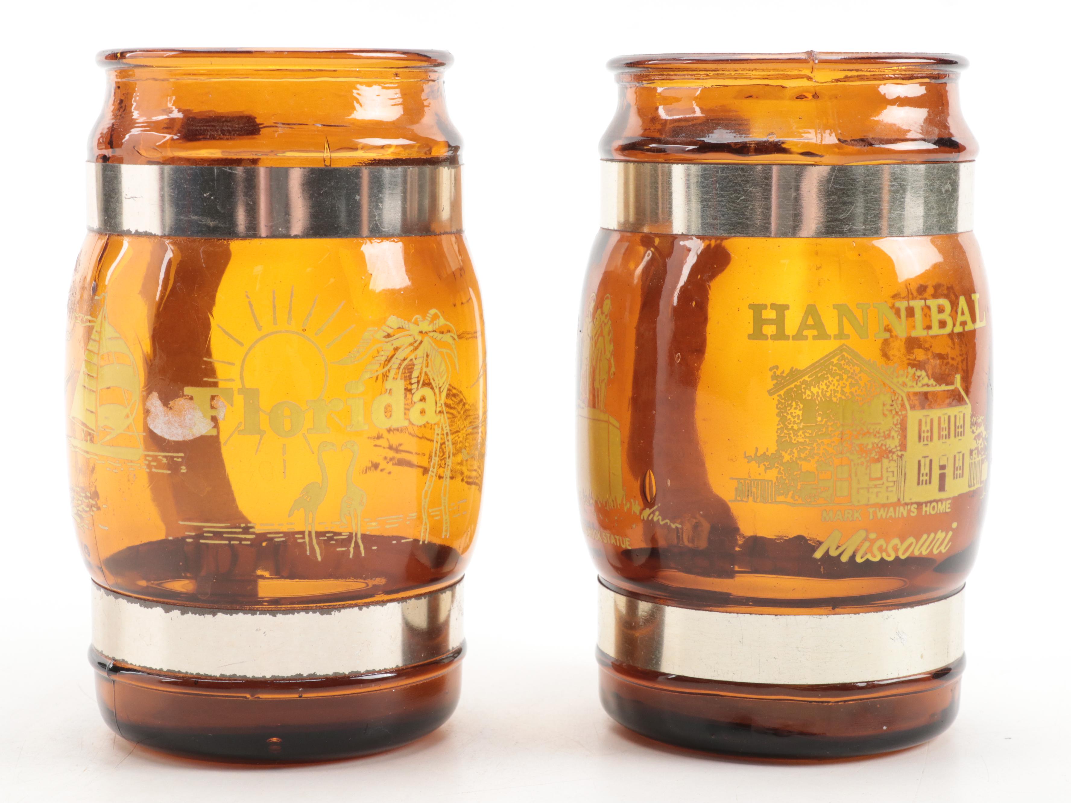 Glass Souvenir Wooden Handled Barrel Shaped Mugs and Shakers