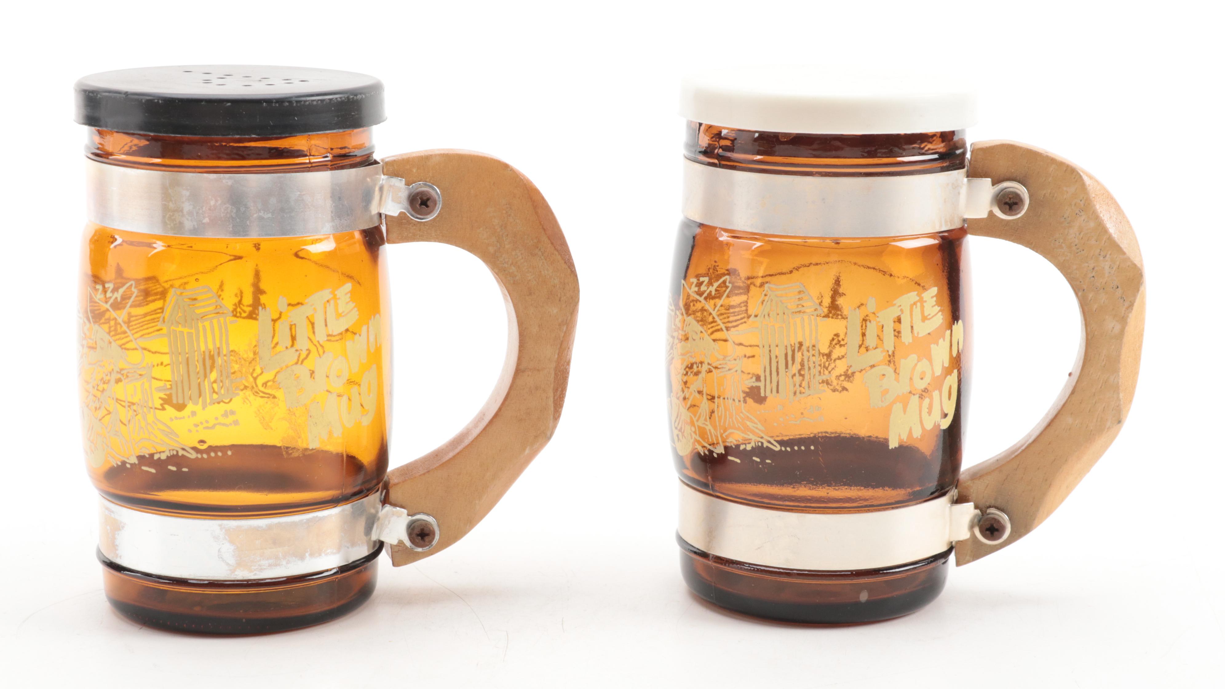 Glass Souvenir Wooden Handled Barrel Shaped Mugs and Shakers