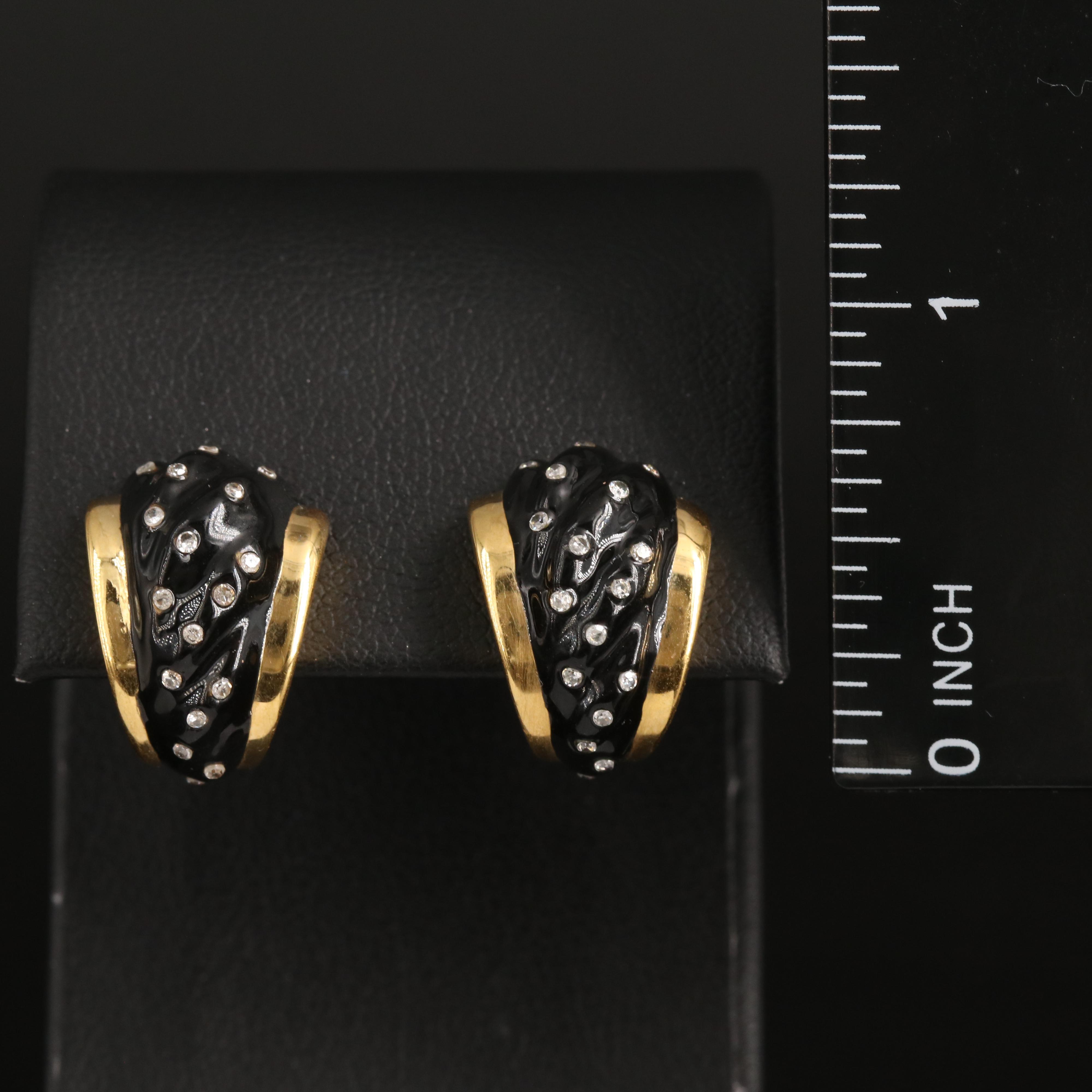 14K Diamond and Enamel Fluted J Hoop Earrings