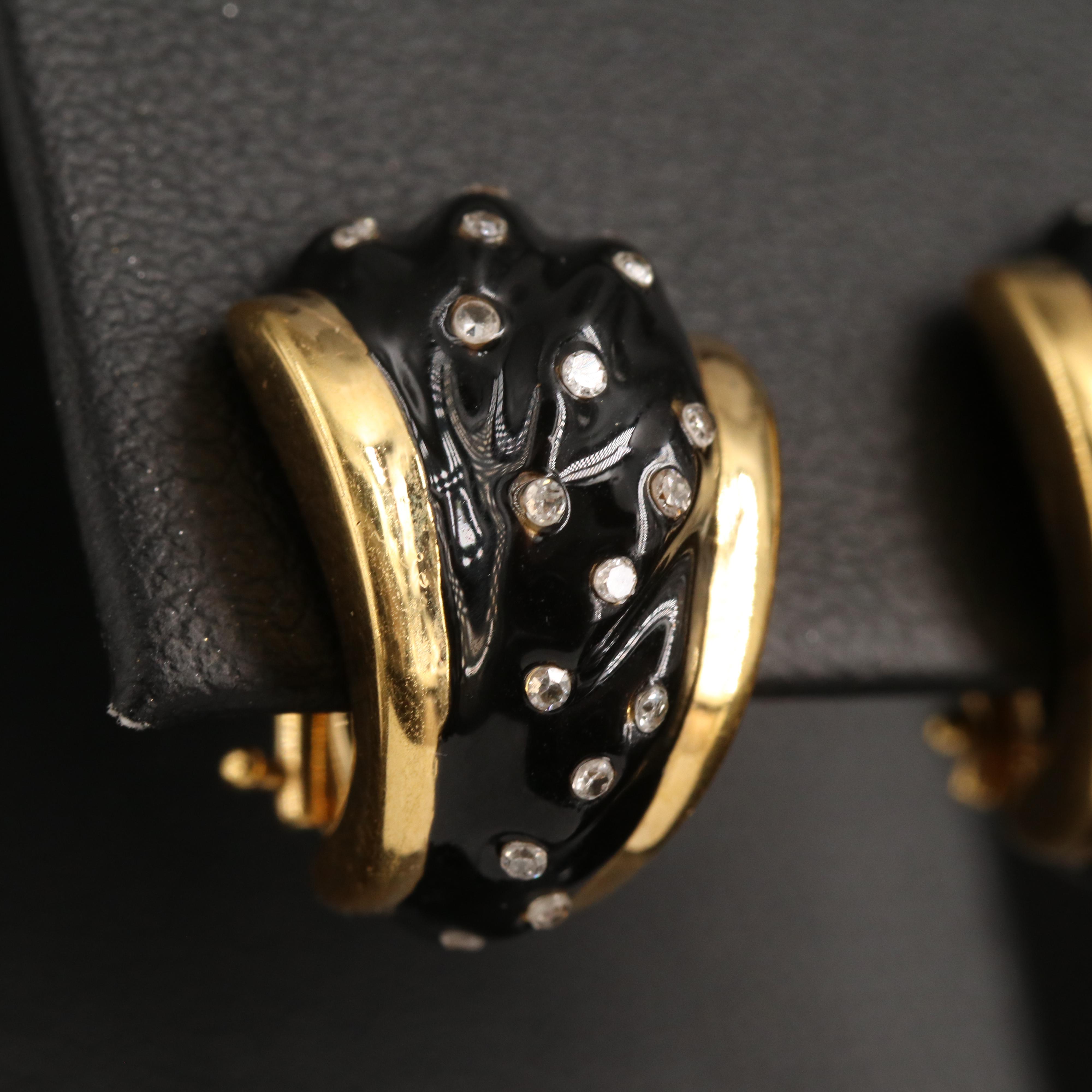 14K Diamond and Enamel Fluted J Hoop Earrings