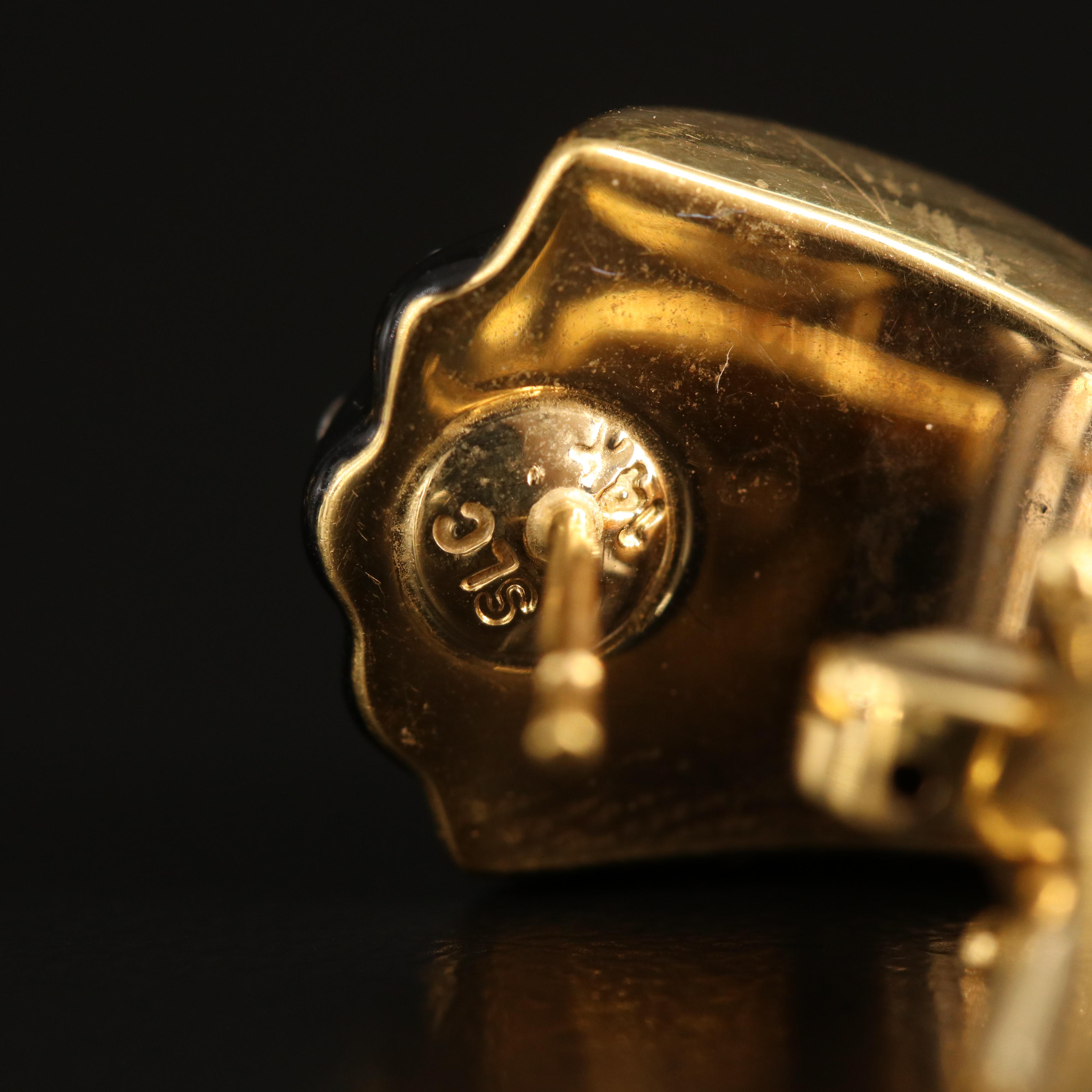 14K Diamond and Enamel Fluted J Hoop Earrings