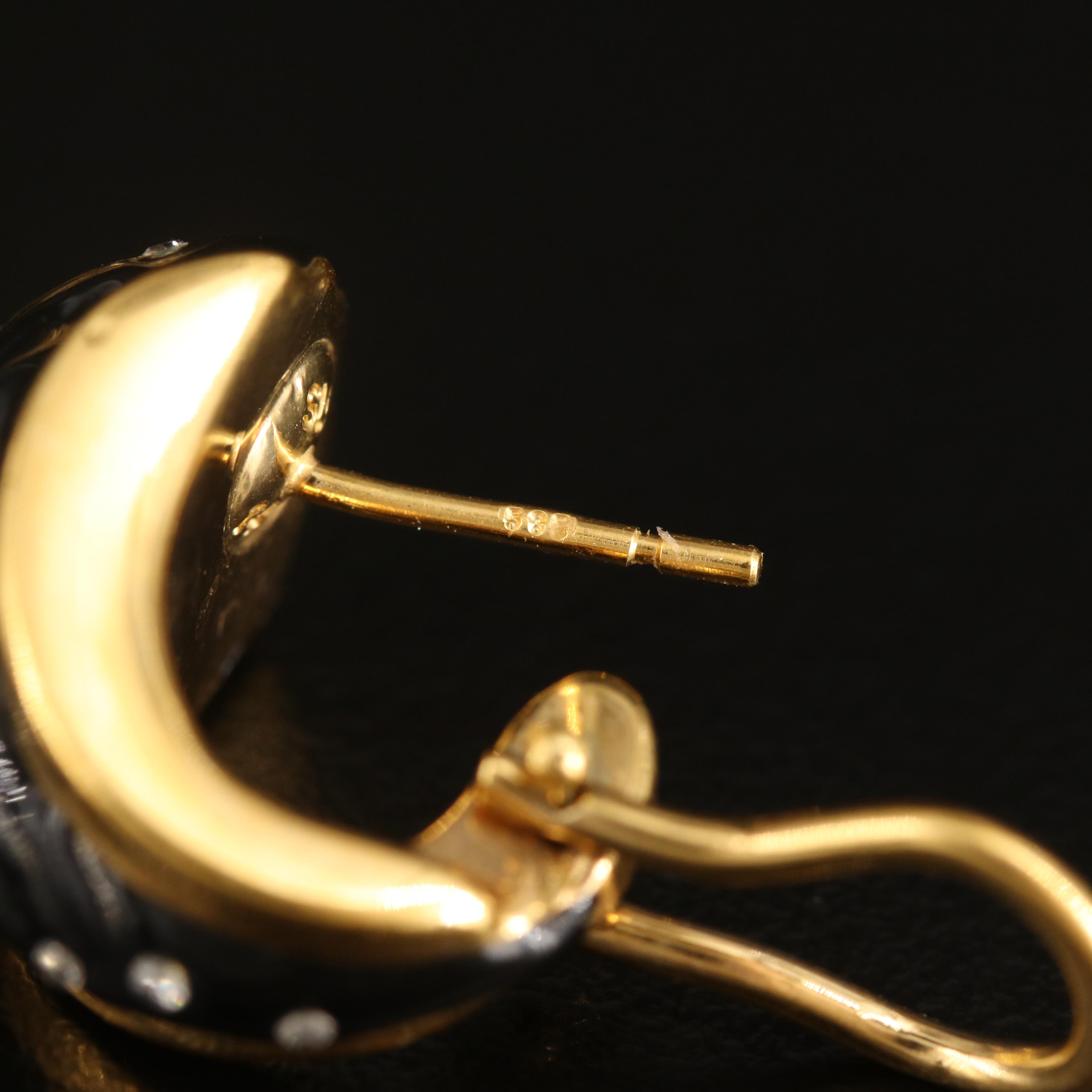 14K Diamond and Enamel Fluted J Hoop Earrings