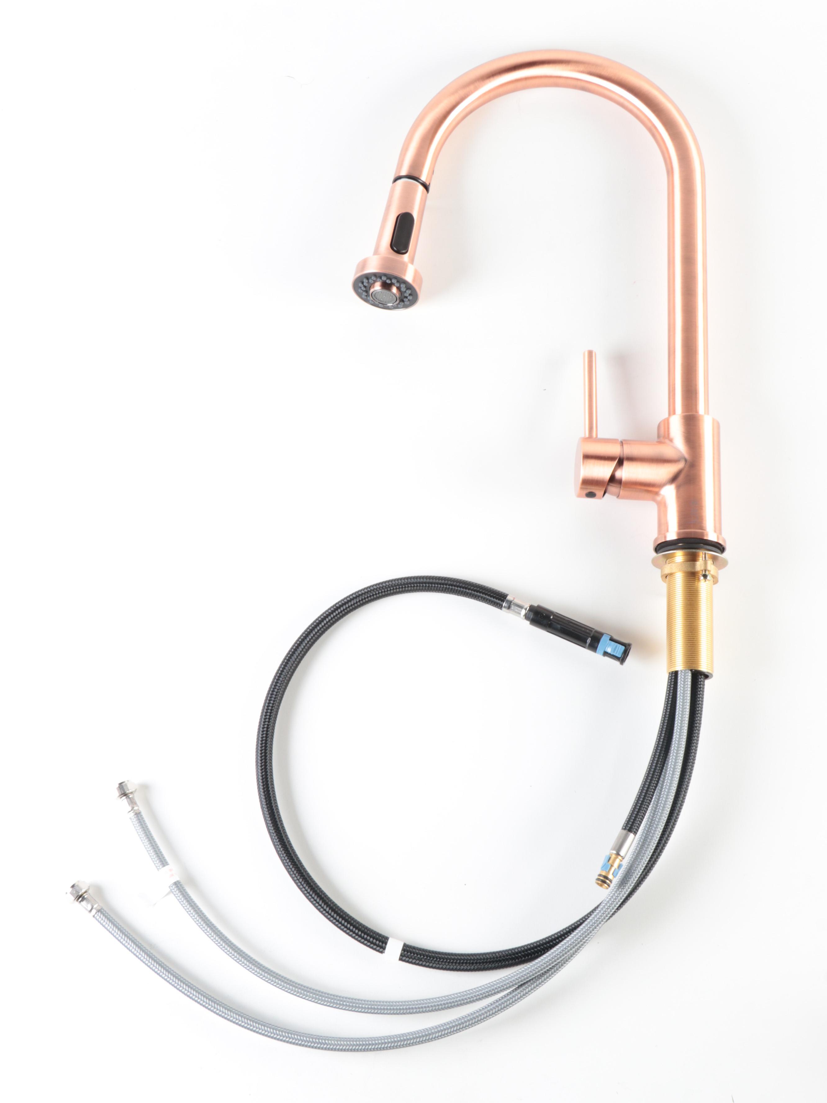 Antiqued Copper Finish Pull-Down Kitchen Faucet with Basket Strainer