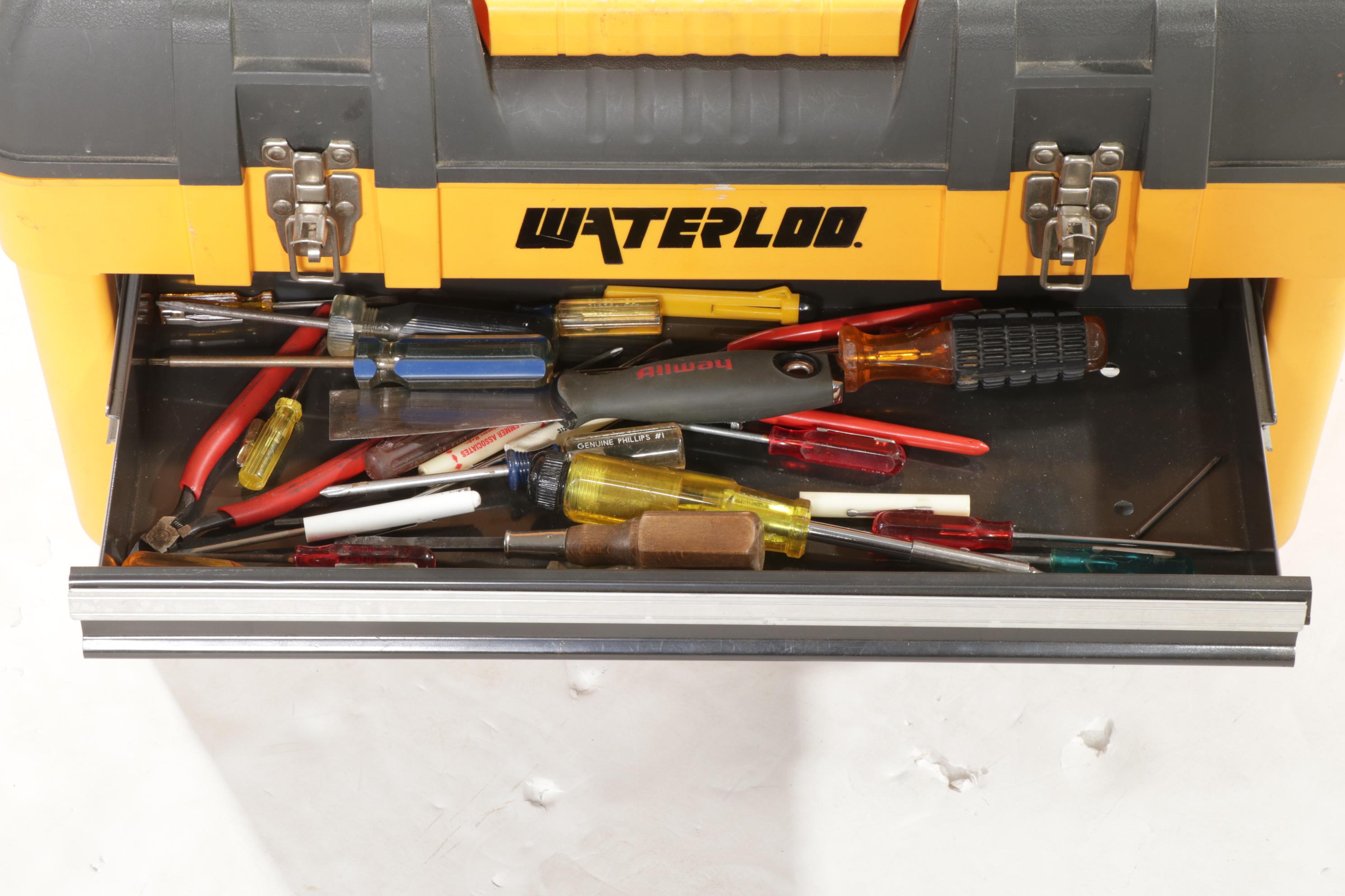 Waterloo Lift-Top and Three-Drawer Portable Tool Chest with Assorted Tools