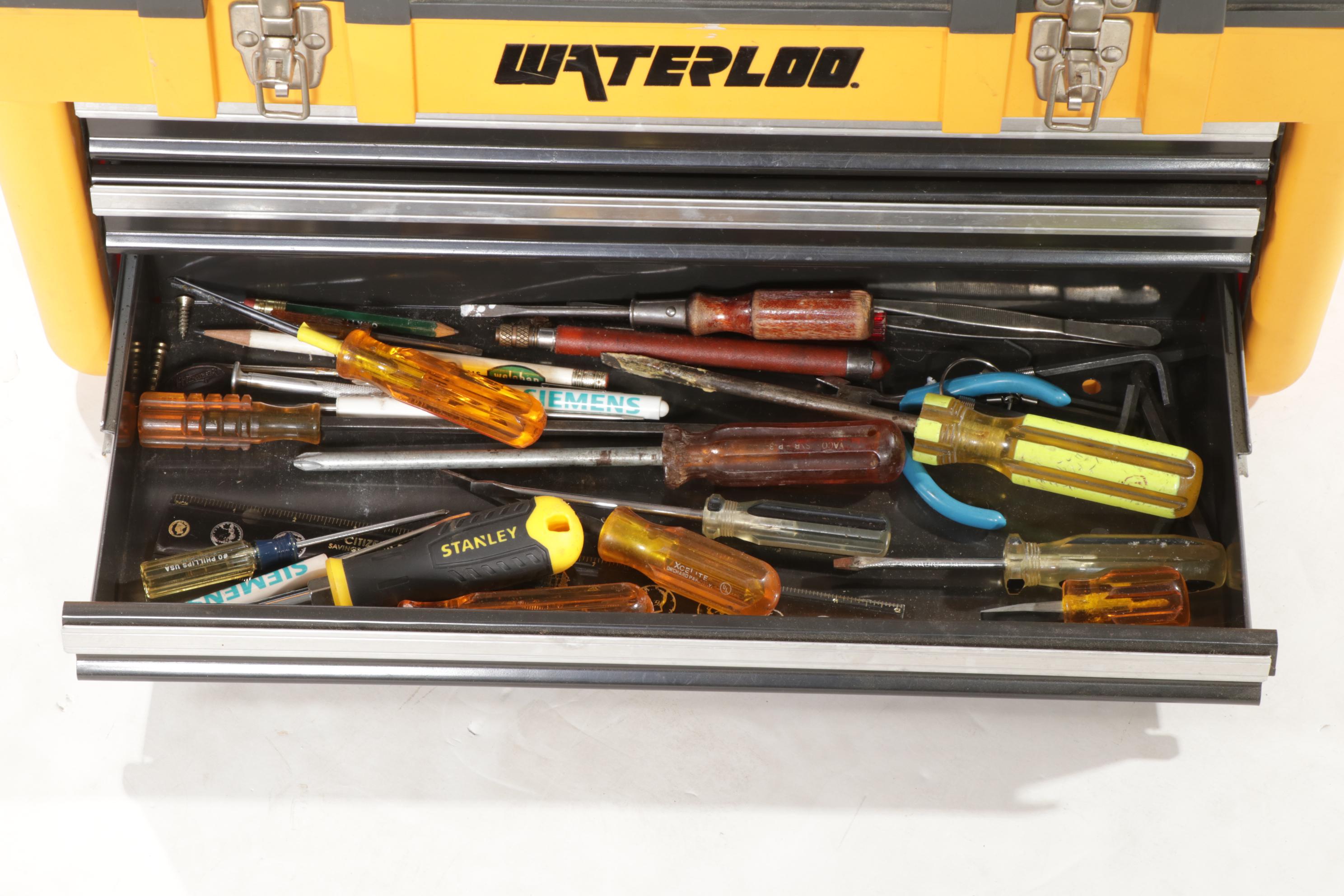 Waterloo Lift-Top and Three-Drawer Portable Tool Chest with Assorted Tools