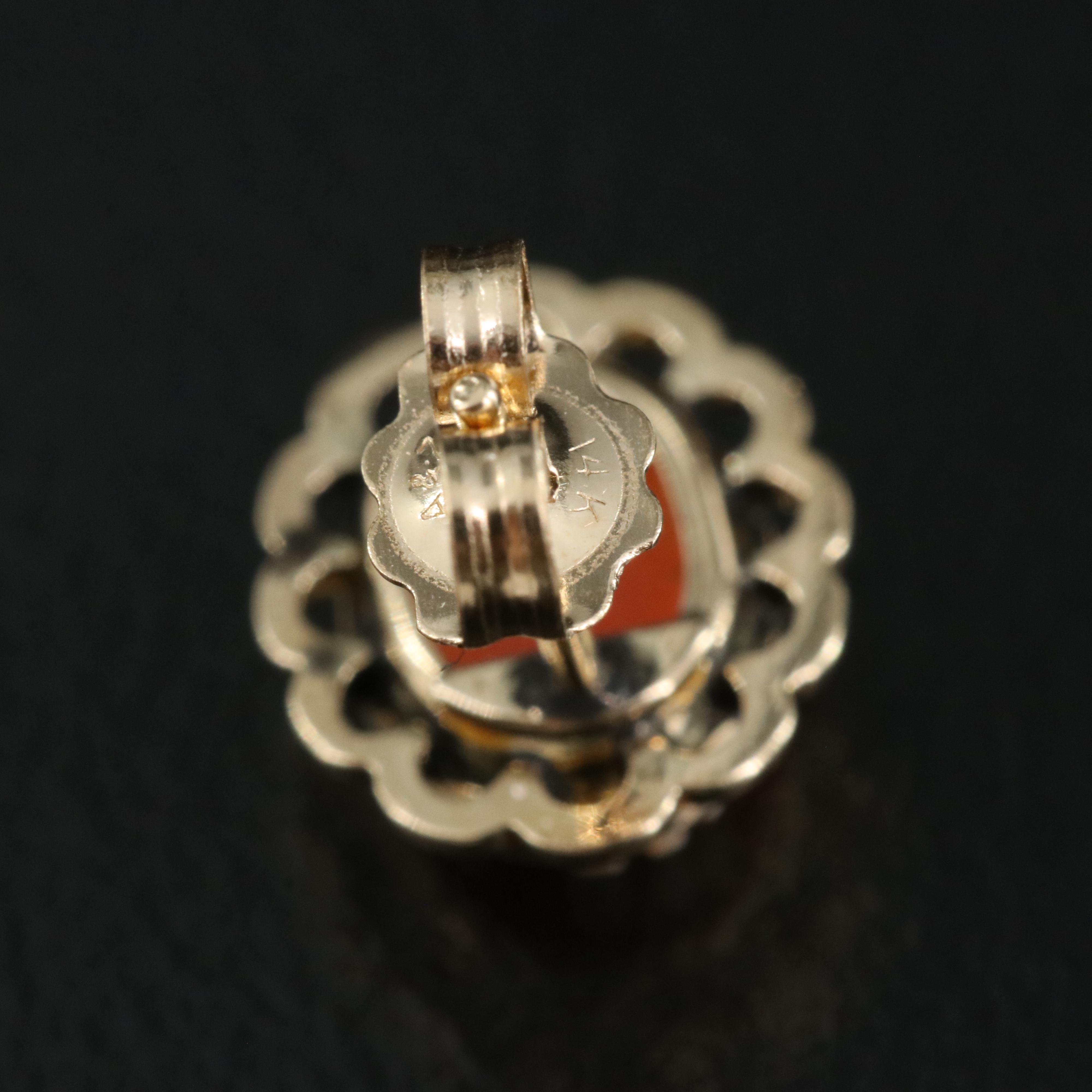 14K Shell Cameo Earrings with Fancy Link Bracelet