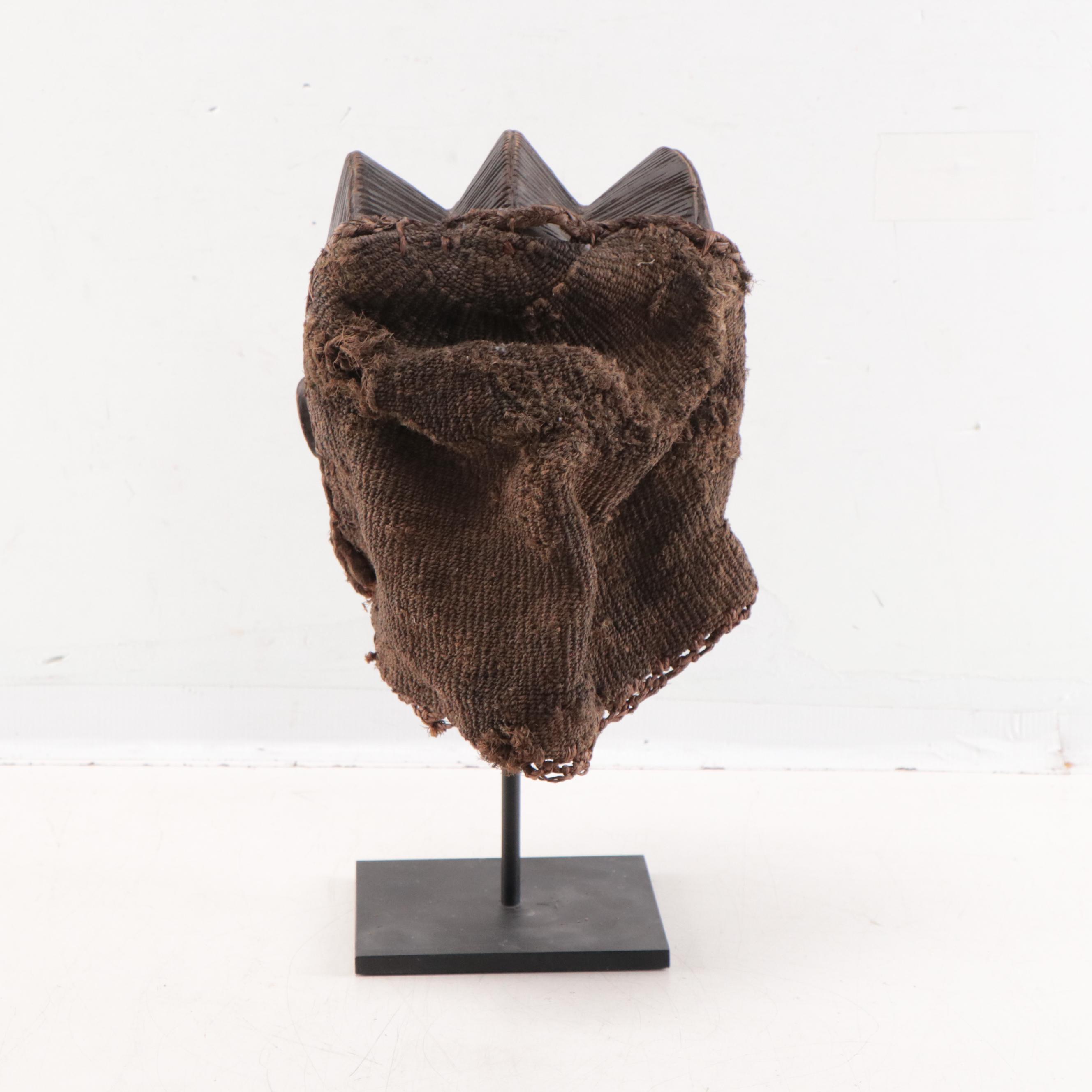 Chokwe "Mwana Pwo" Style Carved Wood and Fiber Mask