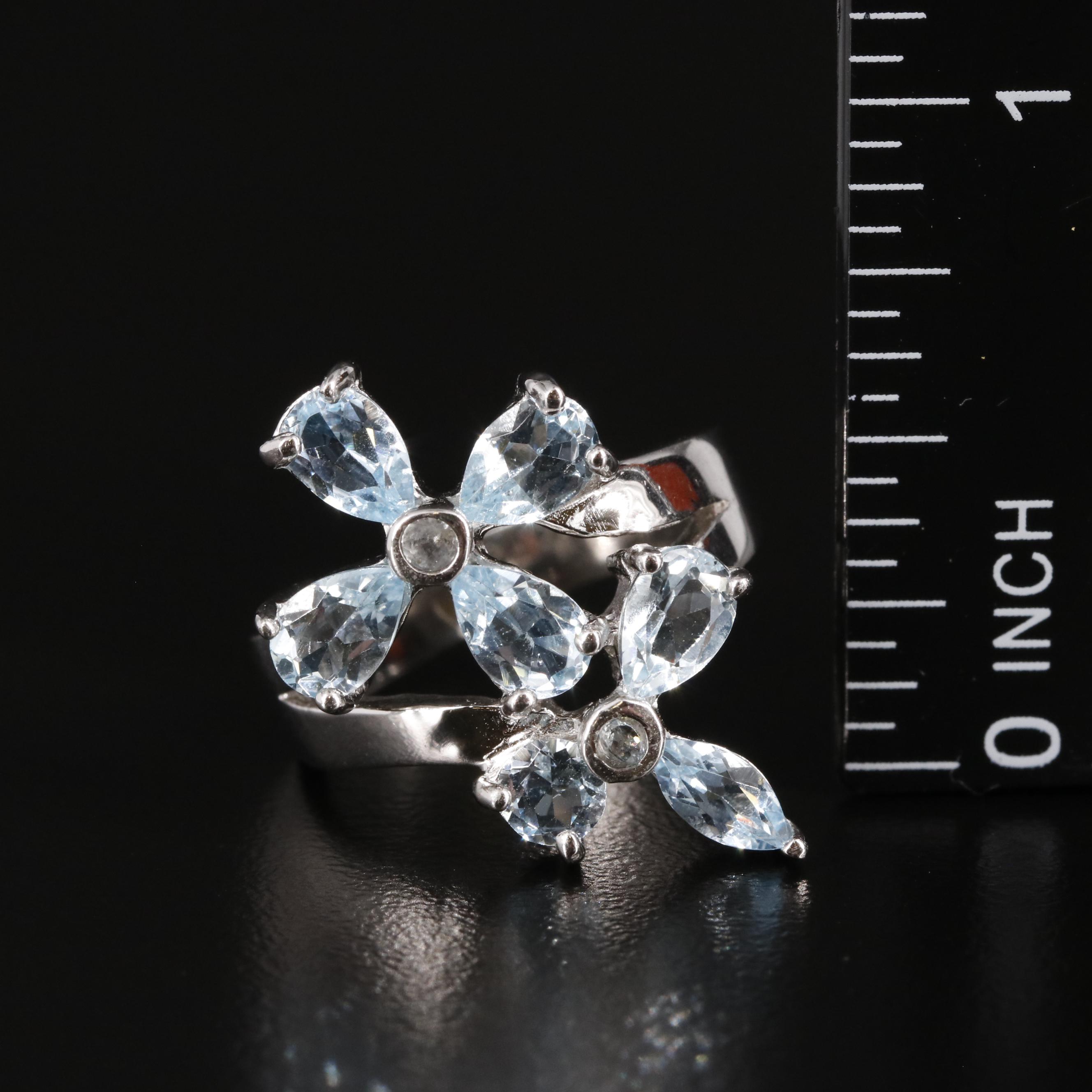 Sterling and Aquamarine Floral Ring