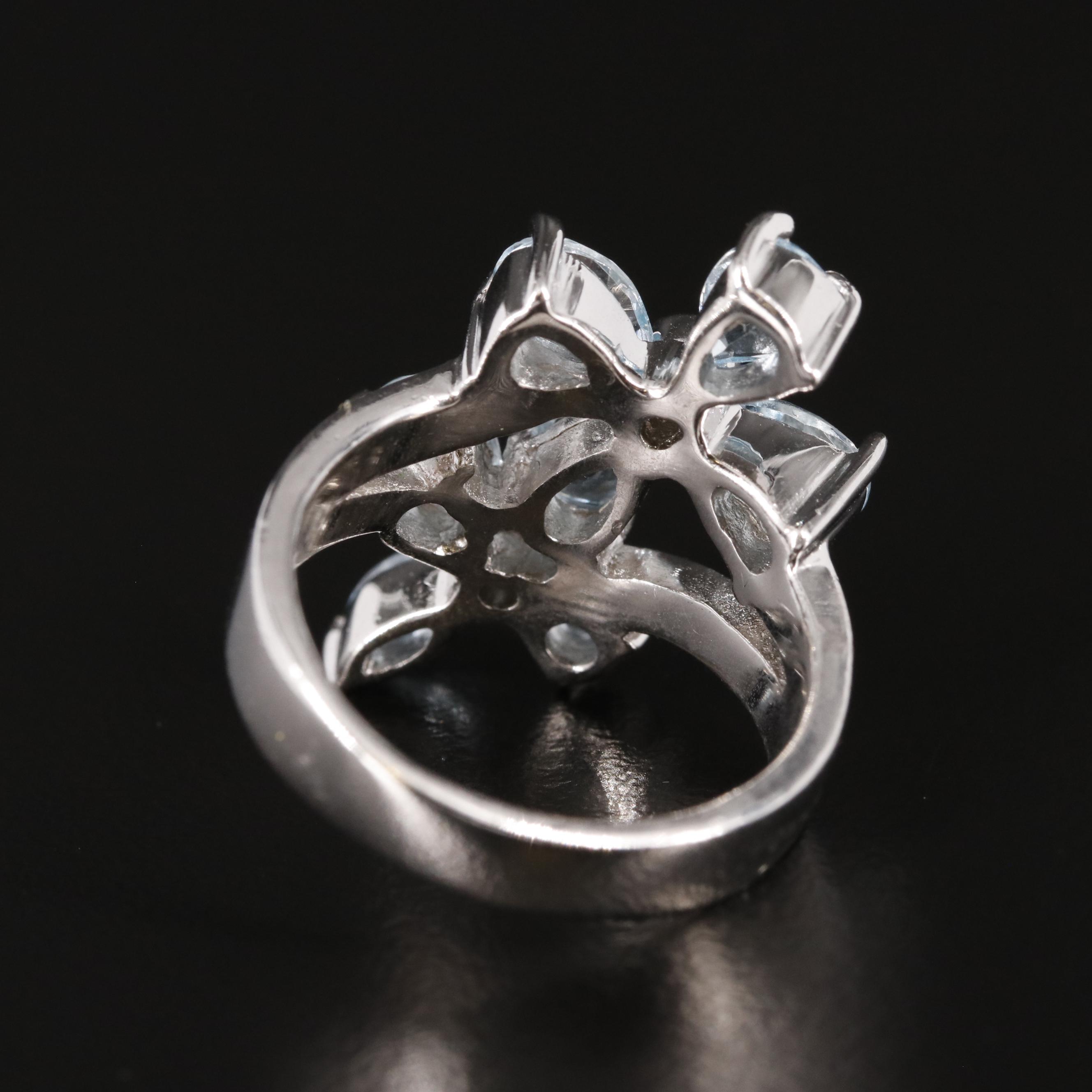 Sterling and Aquamarine Floral Ring