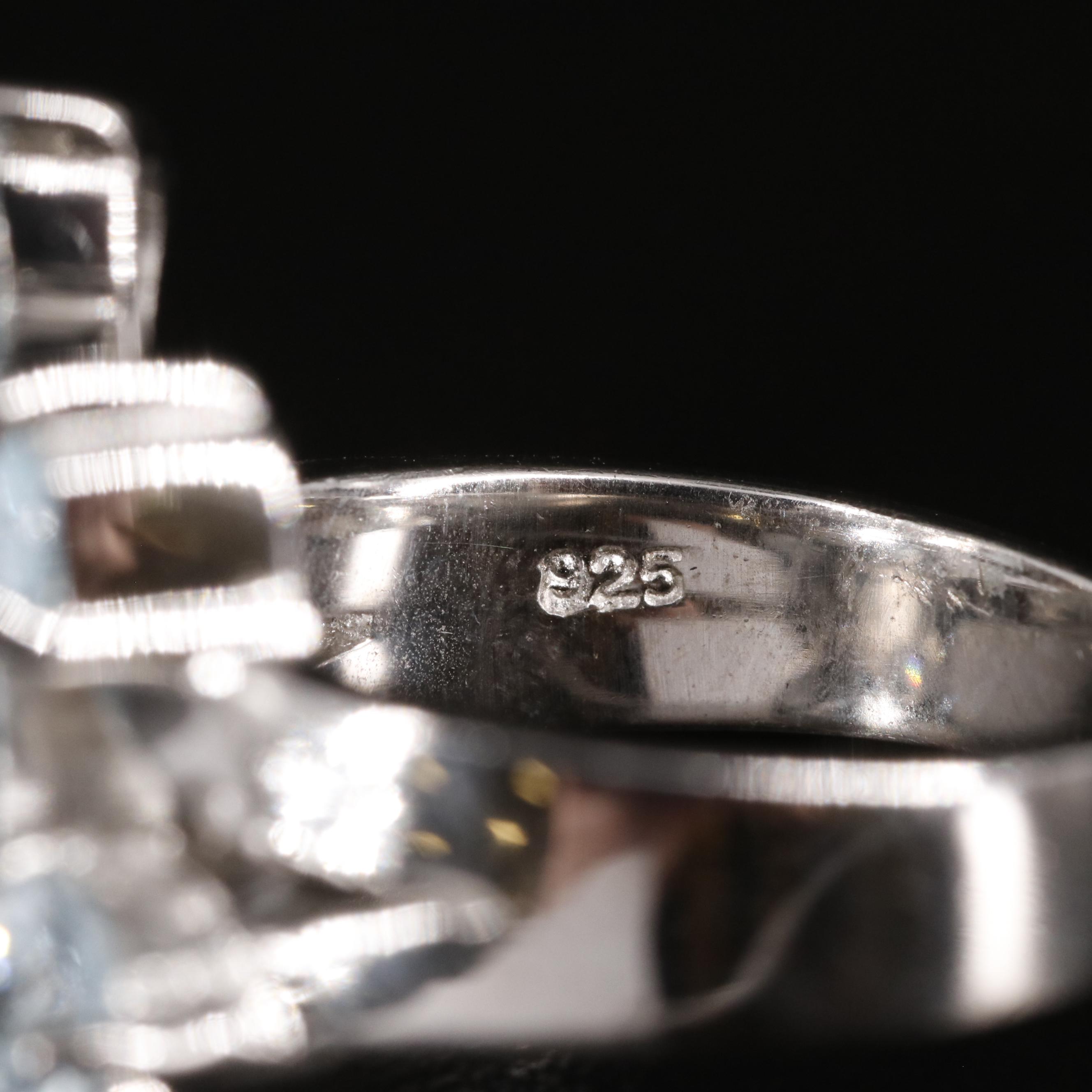 Sterling and Aquamarine Floral Ring