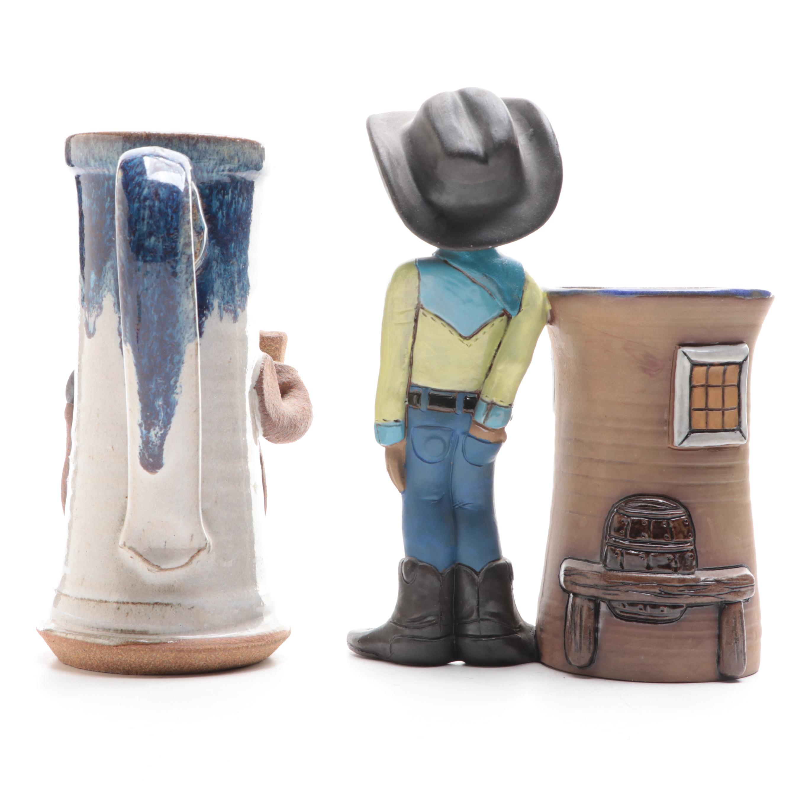 Studio Pottery Character Mugs and Figurine