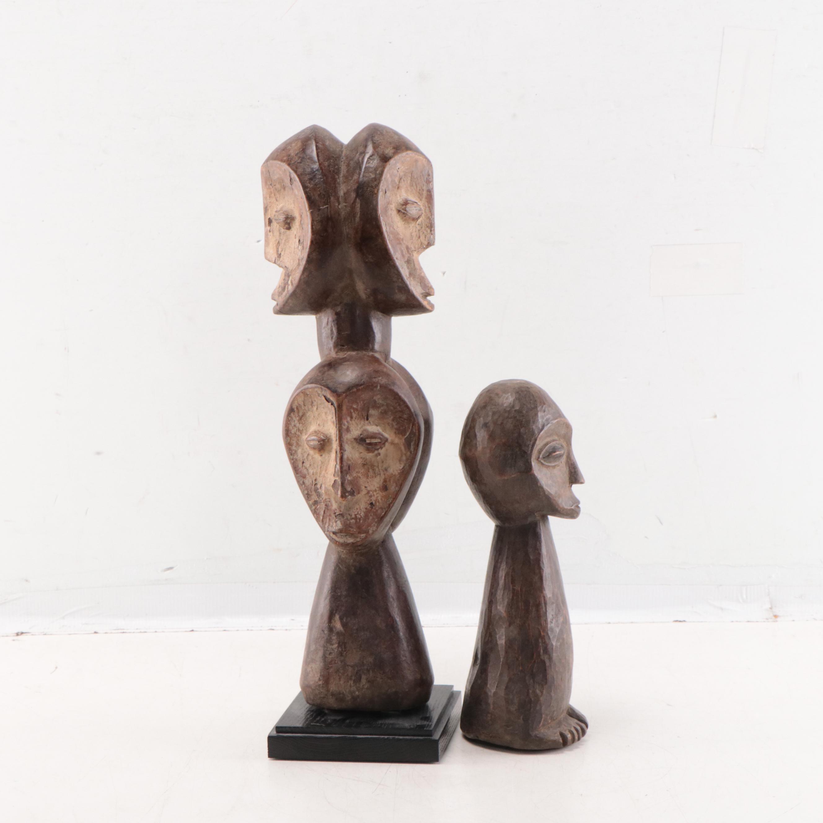 Lega (DRC) Carved Wood Janiform Bwami and Iginga Figures