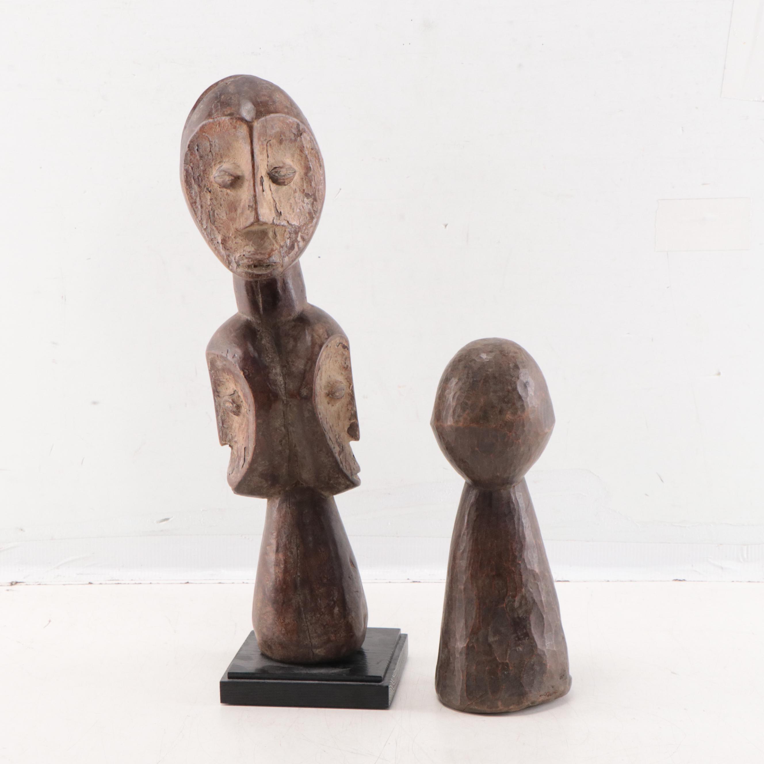 Lega (DRC) Carved Wood Janiform Bwami and Iginga Figures