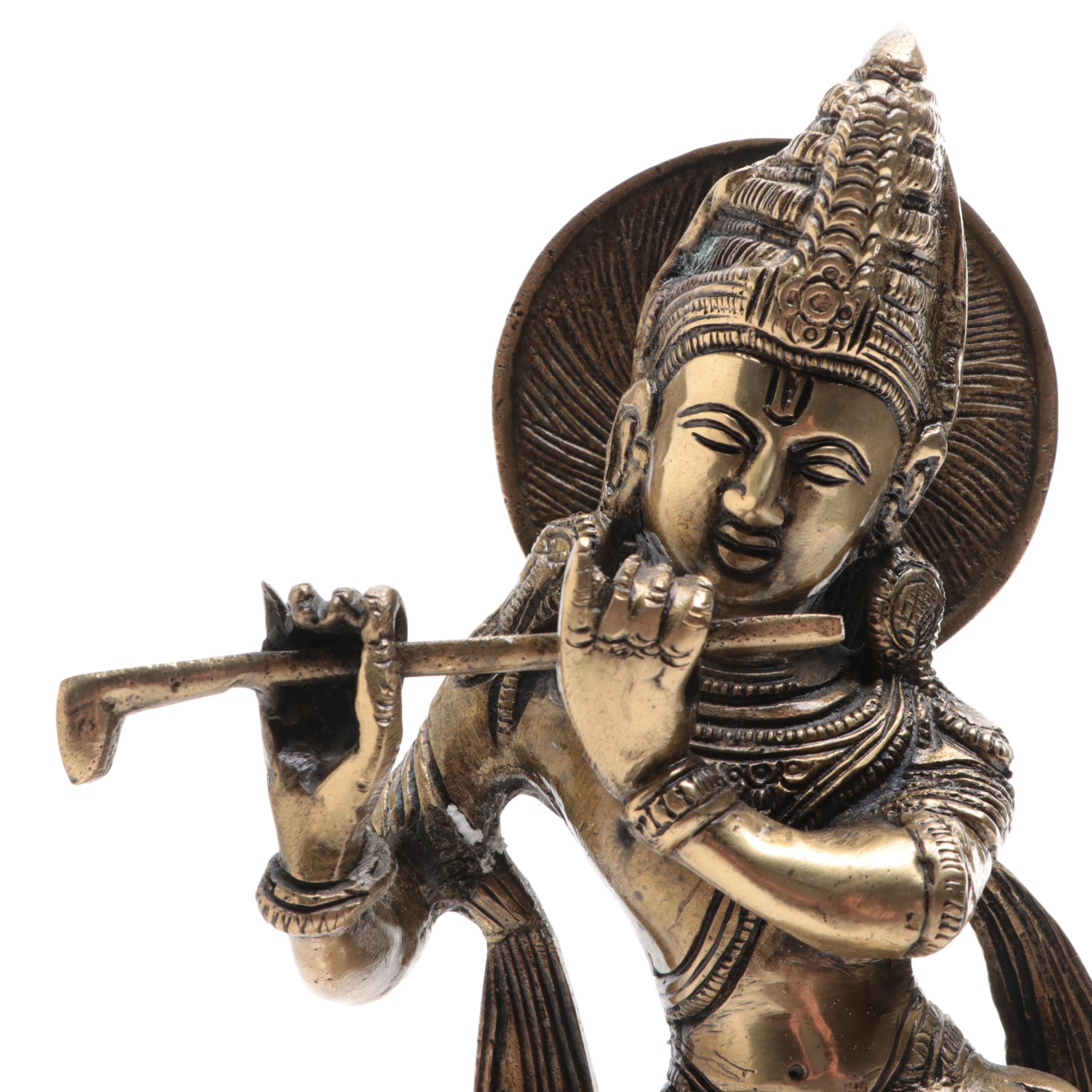 Brass Krishna Playing Flute Figurine